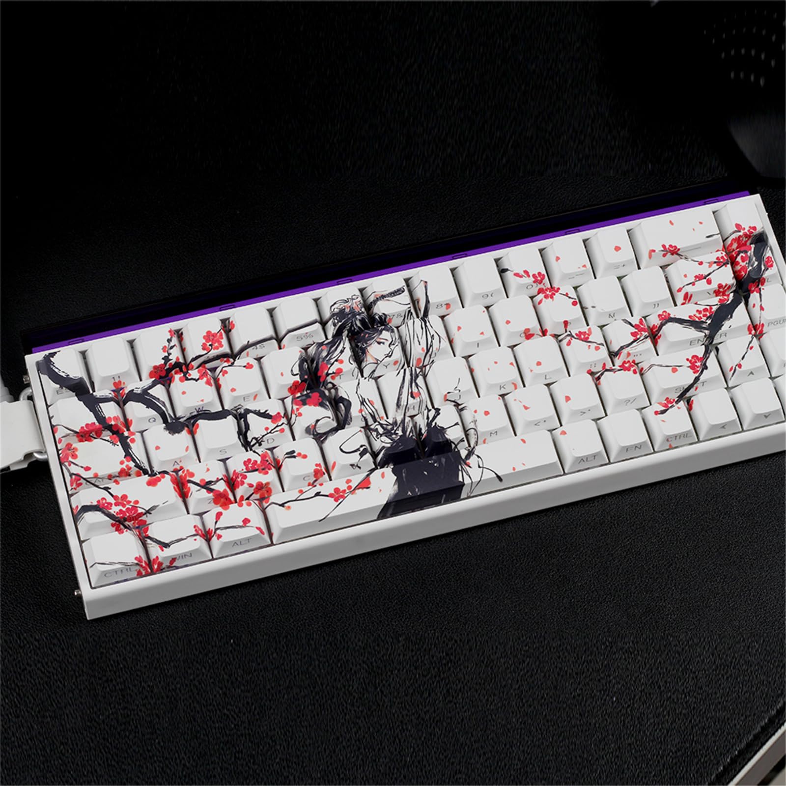 ANSI ISOs Layout Original Profile Keycaps PBT Plums Blossom Side Print Keycaps for 61/64/68 Claviers Side Printed