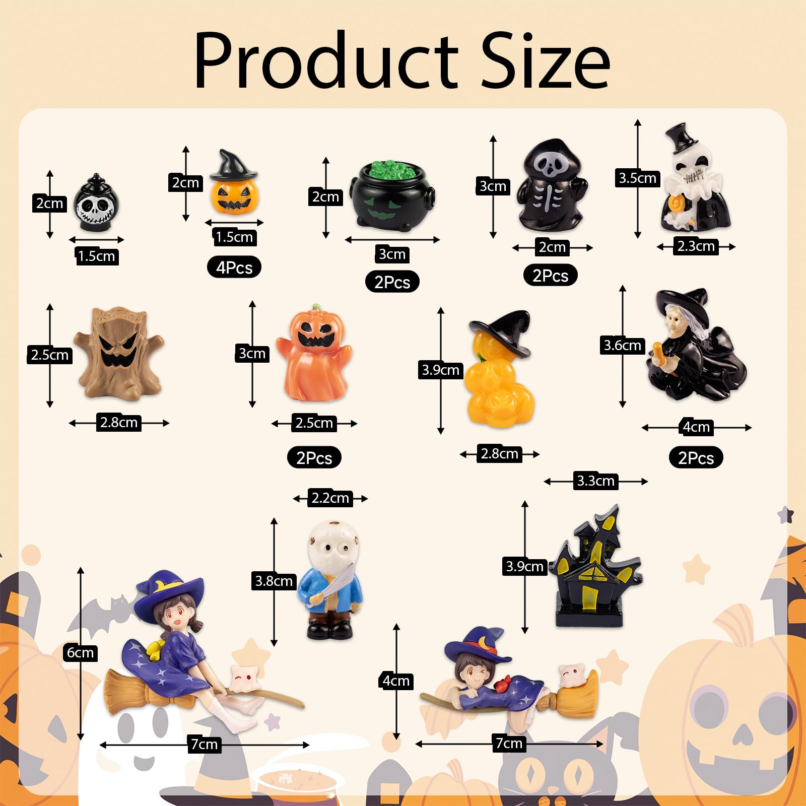 Mini Halloween Miniaturen Deko, 20er Kleine Halloween Hexe Geist Ornamente Deko, Kleine Harzfiguren zum Verstecken Kleines Kürbis für DIY Potting Micro Landschaft Aquarium Dekoration (D)