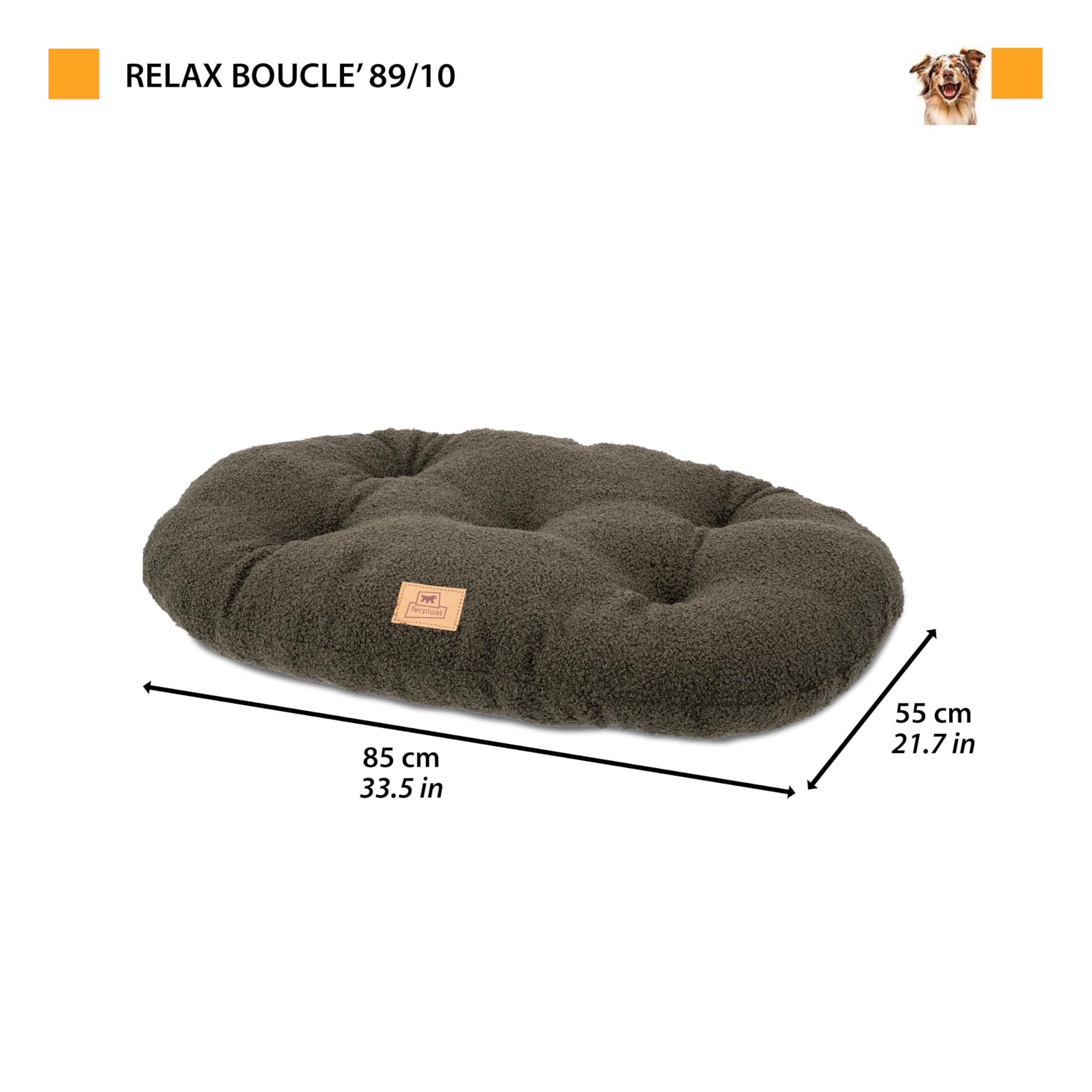Ferplast Cuccia Cane Cuscino per Cani grandi, Cuccia Gatto, Tessuto Lavabile in Bouclé Sintetico, Imbottitura Soffice, 85 x 55 x h 5 cm. Verde