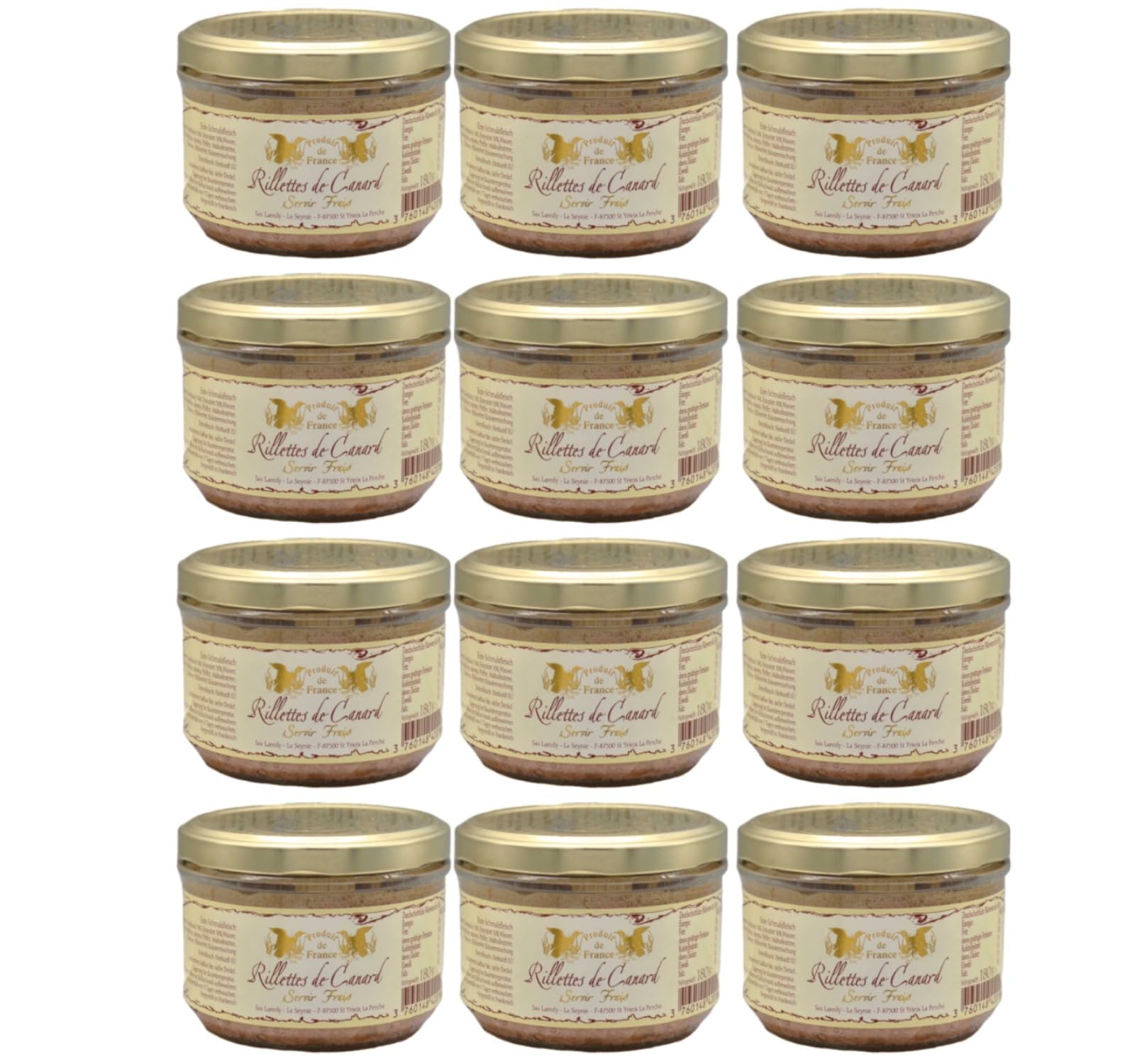 Laredy Rillettes de Canard Entenrillettes klassischer französischer Brotaufstrich Frankreich inkl. FeinWert E-Book (12 x 180g)