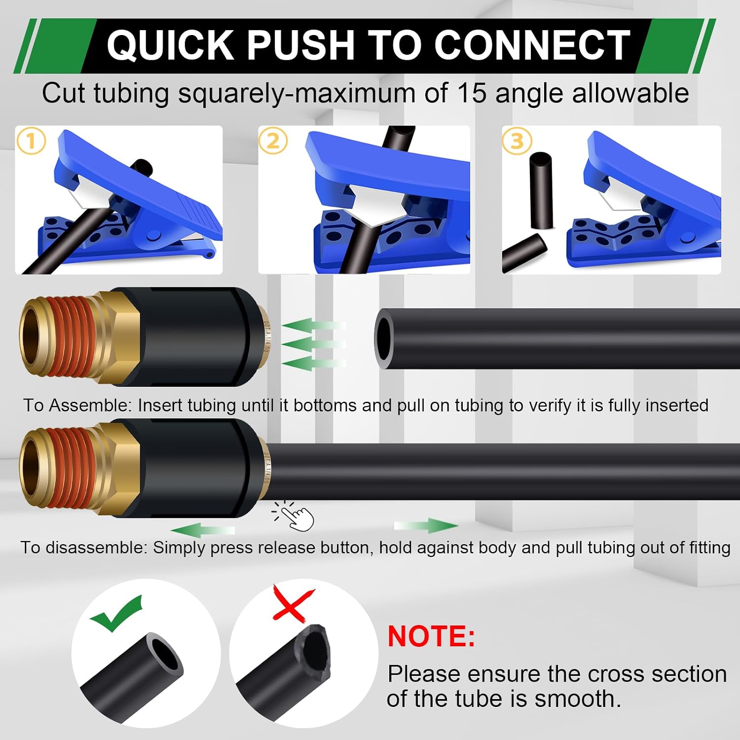 1/4" DOT Air Fittings Straight Union 5PCS, 1/4" Tube OD x 1/4" NPT Thread PTC/PTCR & Brass Air Line Quick Connect Fittings for Truck Trailers and Air Brake System