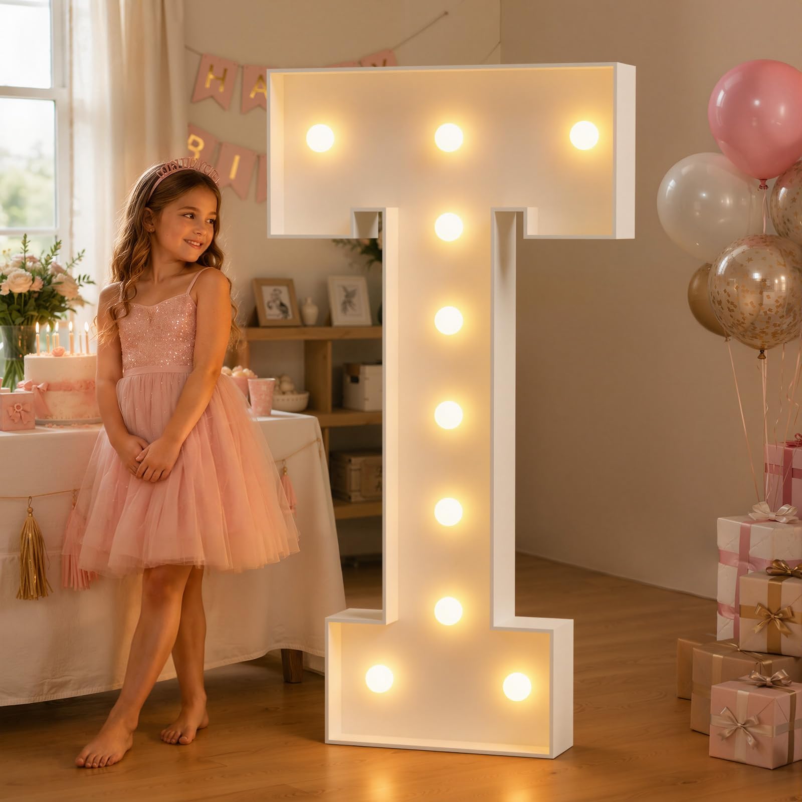 JoyMuse 4FT Marquee Light Up Letters,Large Marquee Letters 4 Feet Tall for Marry Me Proposal Decorations Big 4FT Letters with Lights for Baby Shower Party Decor, Letter T