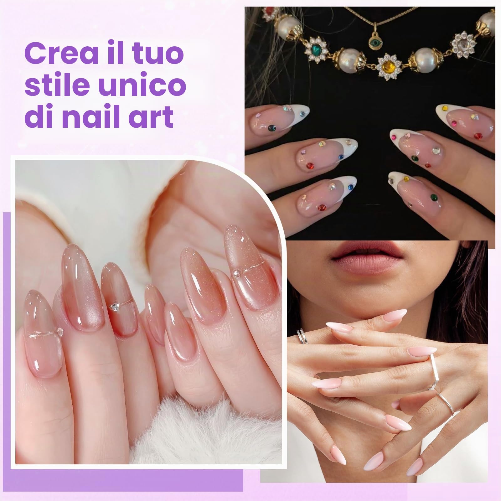 Deciniee Kit per unghie in acrilico: set in polvere acrilica con lampada UV, trapano elettrico per unghie, punte finte, 6 colori polvere + gel monomero, set per nail art in confezione regalo viola, da
