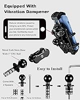 Vista 5 de BRCOVAN Anti-Theft Motorcycle Fork Stem Phone Mount Holder with Vibration Dampener & High-Speed Secure Lock, Heavy Duty, Adjustable Size, Big Phone