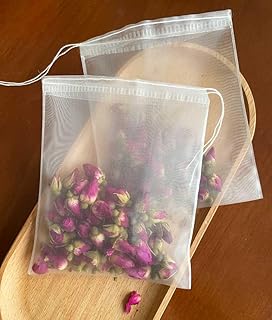 50Pcs Empty Pyramid Nylon Tea Bags Mesh Tea Infuser Bag Herb Spice Filter Strainer Bags With String (3.93x4.7inch)
