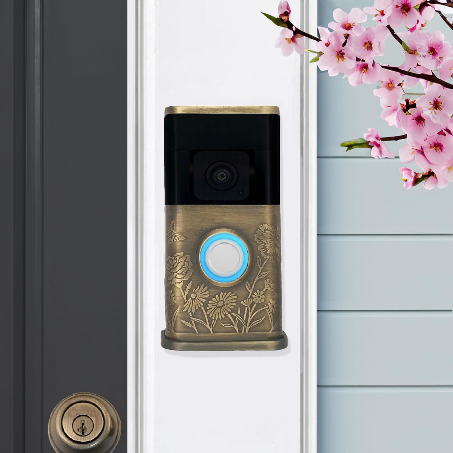 Garden Video Doorbell Cover (Compatible with Ring 3, 3 Plus, 4, Battery Plus, and Battery Pro) (Antique Brass)