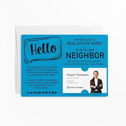 Miniatura 6 de Real Estate Agent Mailer Set, 5x7 Inches, Hello I'm Not Just a Real Estate Agent I'm Also Your Neighbor Cards with Envelopes, Pack of 10 | M8-M003