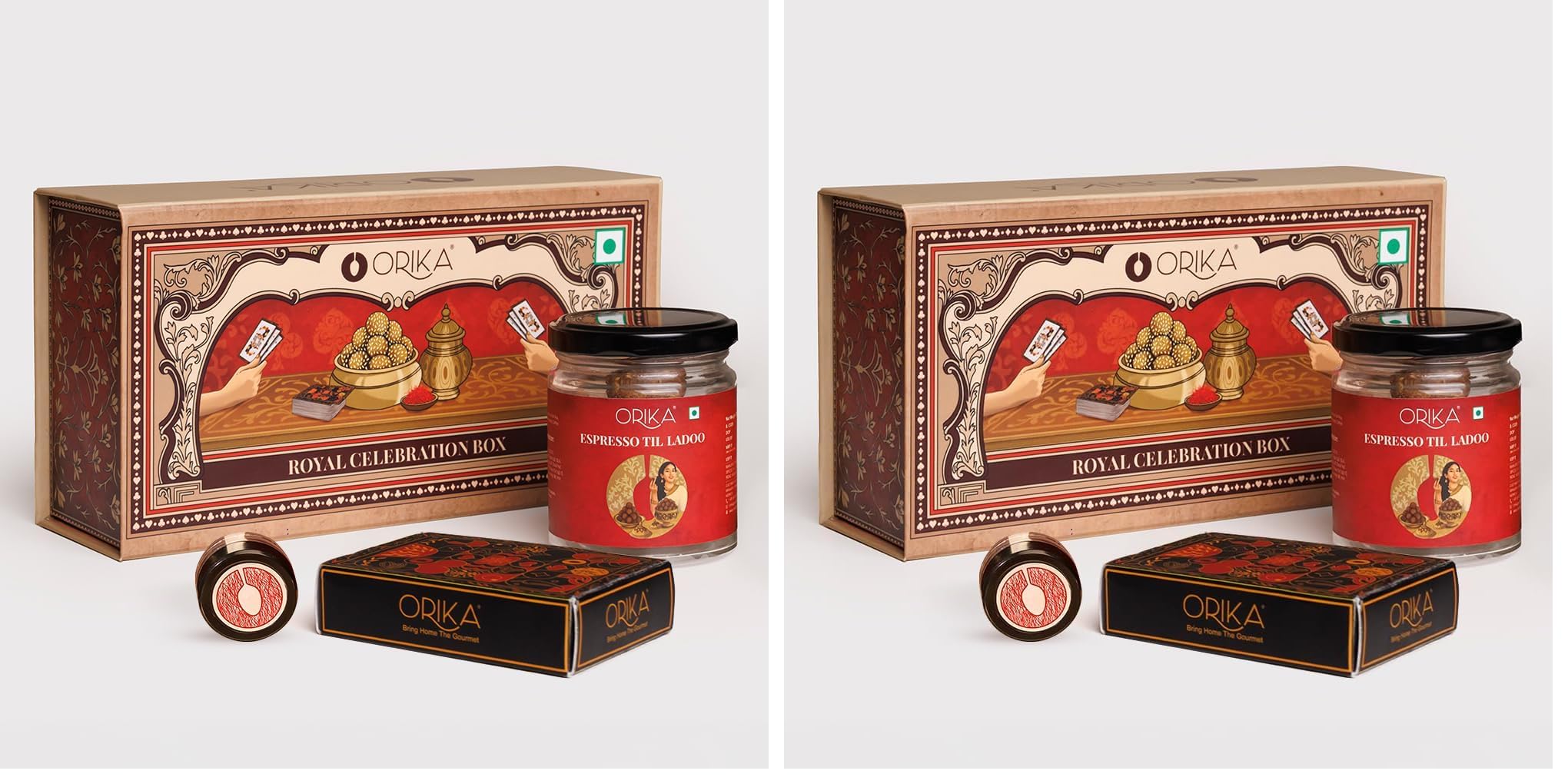 Royal Celebration Gift Box | Luxury Indian Gift Hamper with Kashmiri Pampore Saffron 0.25g, Espresso Till Laddoo 70g & Premium Playing Card Deck | Festive, Diwali & Wedding Gift (Pack of 2)-image-30