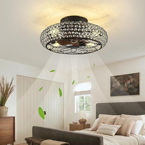 Miniatura 3 de Ventiladores de techo de cristal enjaulados con luces y control remoto, ventilador de techo de perfil bajo de 18.8 pulgadas con luz, ventilador de