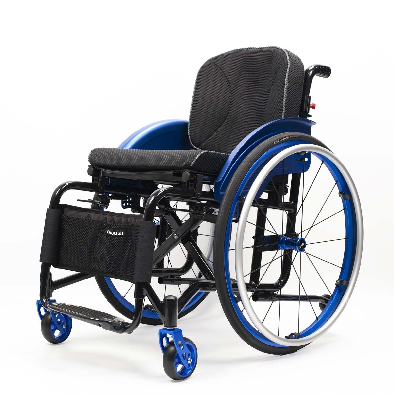 Lightweight Aluminum Alloy Folding Wheelchair, Self-propelled Manual Wheelchairs, with Handbrakes,Quick Release Rear Wheels(Blue,16.5in Seat Width)