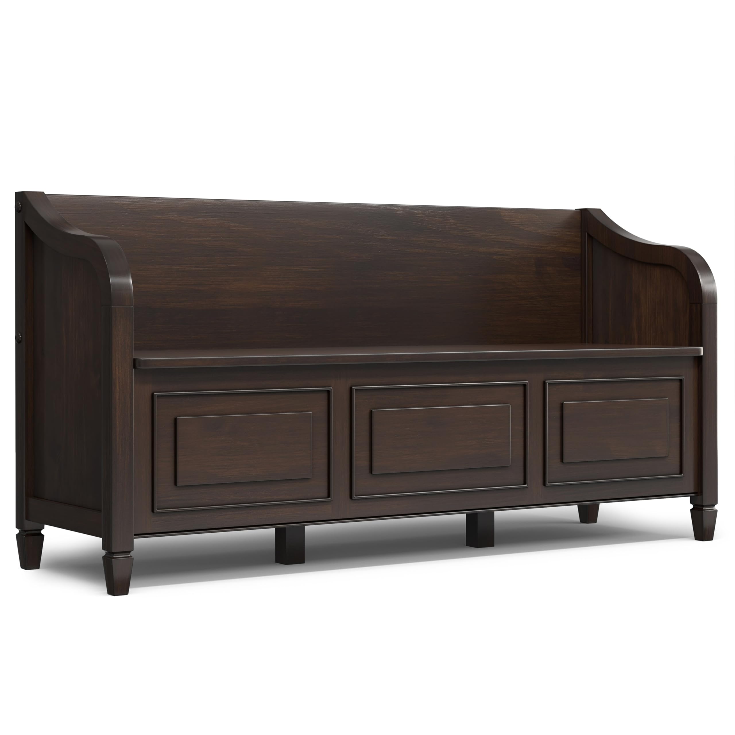 Condition photo showing New/Like New for simplihome connaught 56" wide solid wood storage bench in chestnut brown
