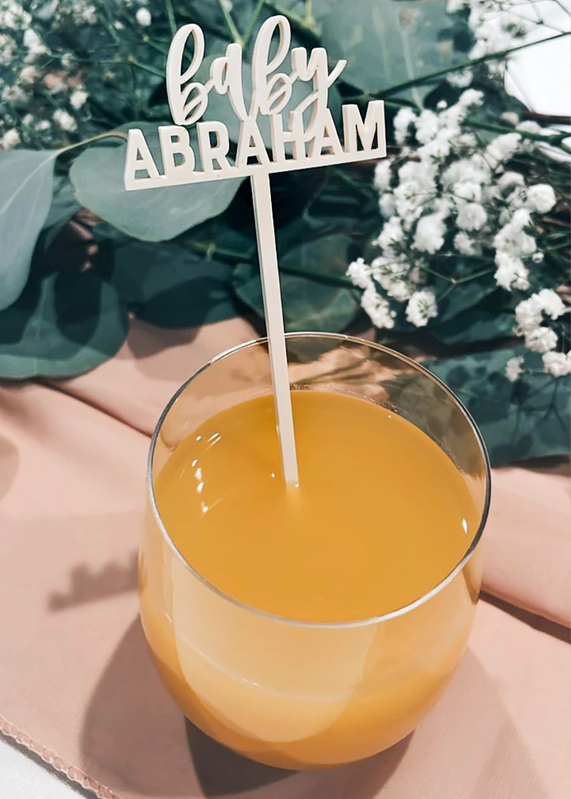 The Cotton & Canvas Co. Personalized Baby Name Stirrer, Cute Party Cocktail Sticks, Custom Swizzle Sticks, Party Favors, Nursery, Sip and See, Set of 12, Lavender