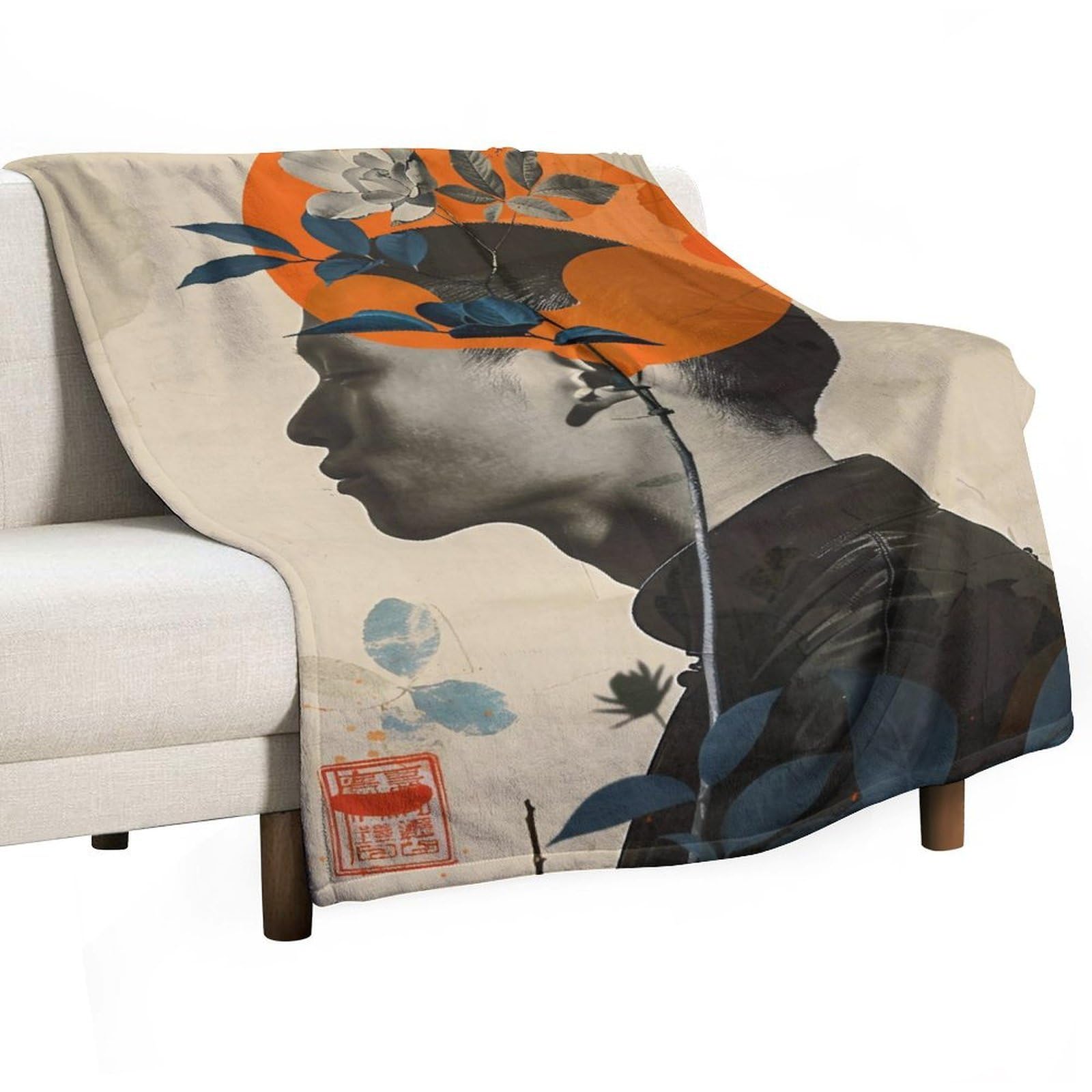 YHGSREUOH Floral Surreal Portrait of A Young Man 01 Flannel Blankets Fleece Soft Throw Lightweight Plush Gifts for Couch, Bed, Cozy Sofa Plush, Chair, Lovers 32x48inch(80x120cm)