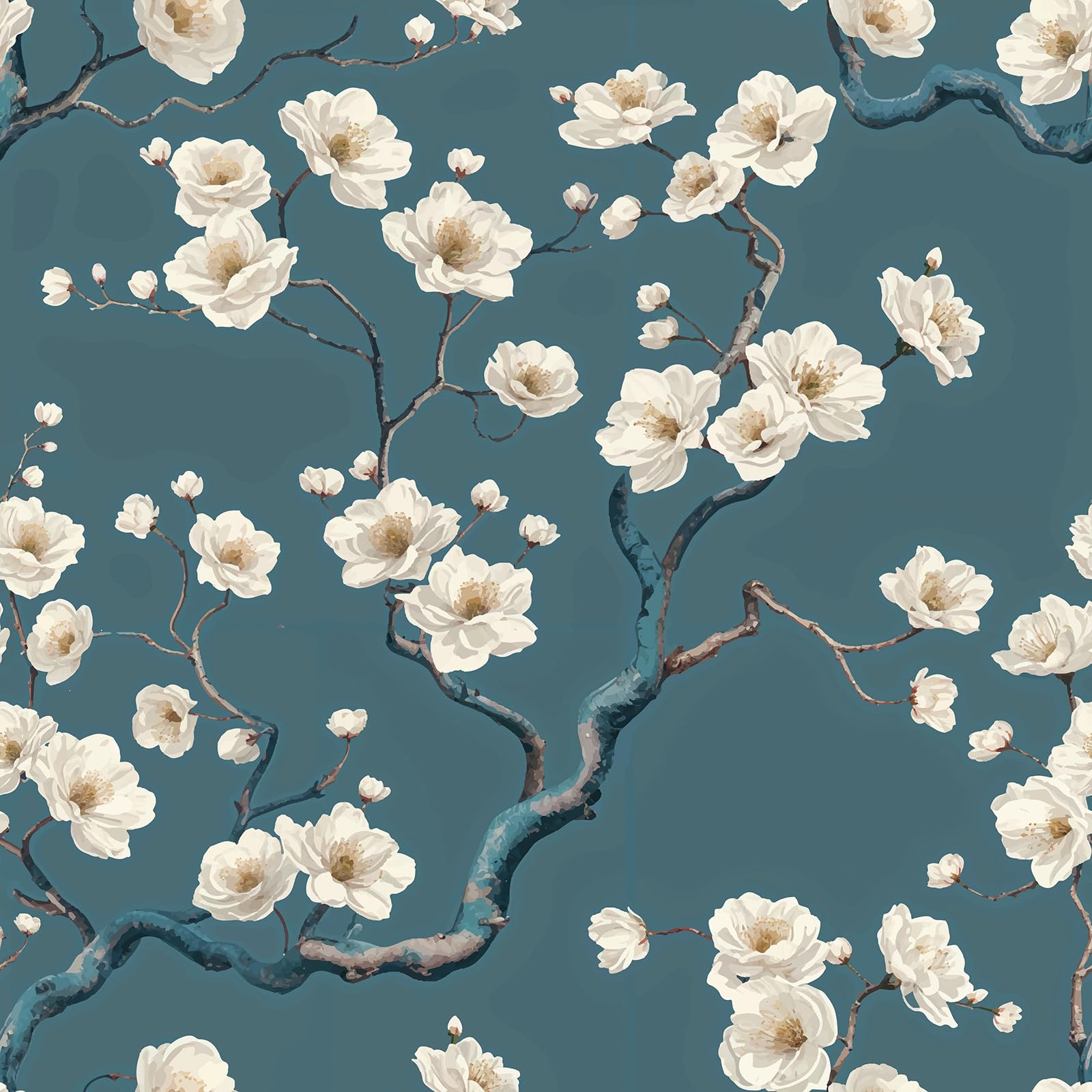 Livelynine White and Indigo Blue Flower Peel and Stick Flower Winter Cute Design 44 x 200 cm-image-36