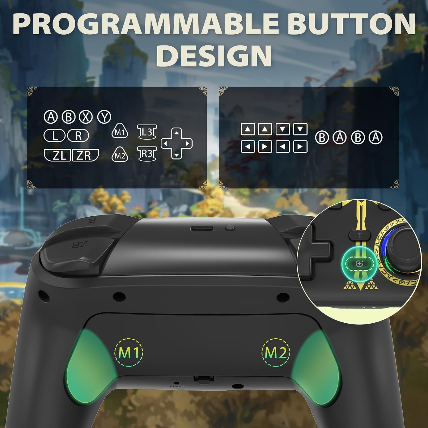 YTEAM Wireless Controller für Switch/OLED/Lite, Bluetooth Gamepad mit LED, Vibration, Turbo, Bewegungssteuerung, kompatibel mit PC, Android, Apple MFI, Steam