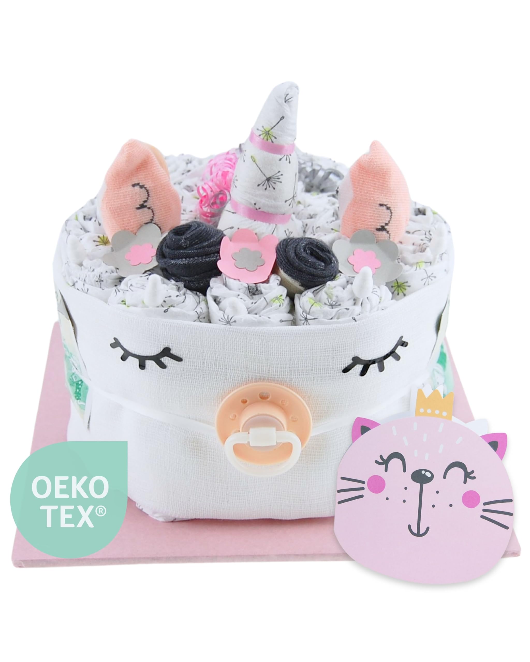myBambini ® torta pannolino unicorno rosa bambina - regalo neonato - nascita [dare gioia] - baby shower - prima attrezzatura - ciuccio - ordinare torta