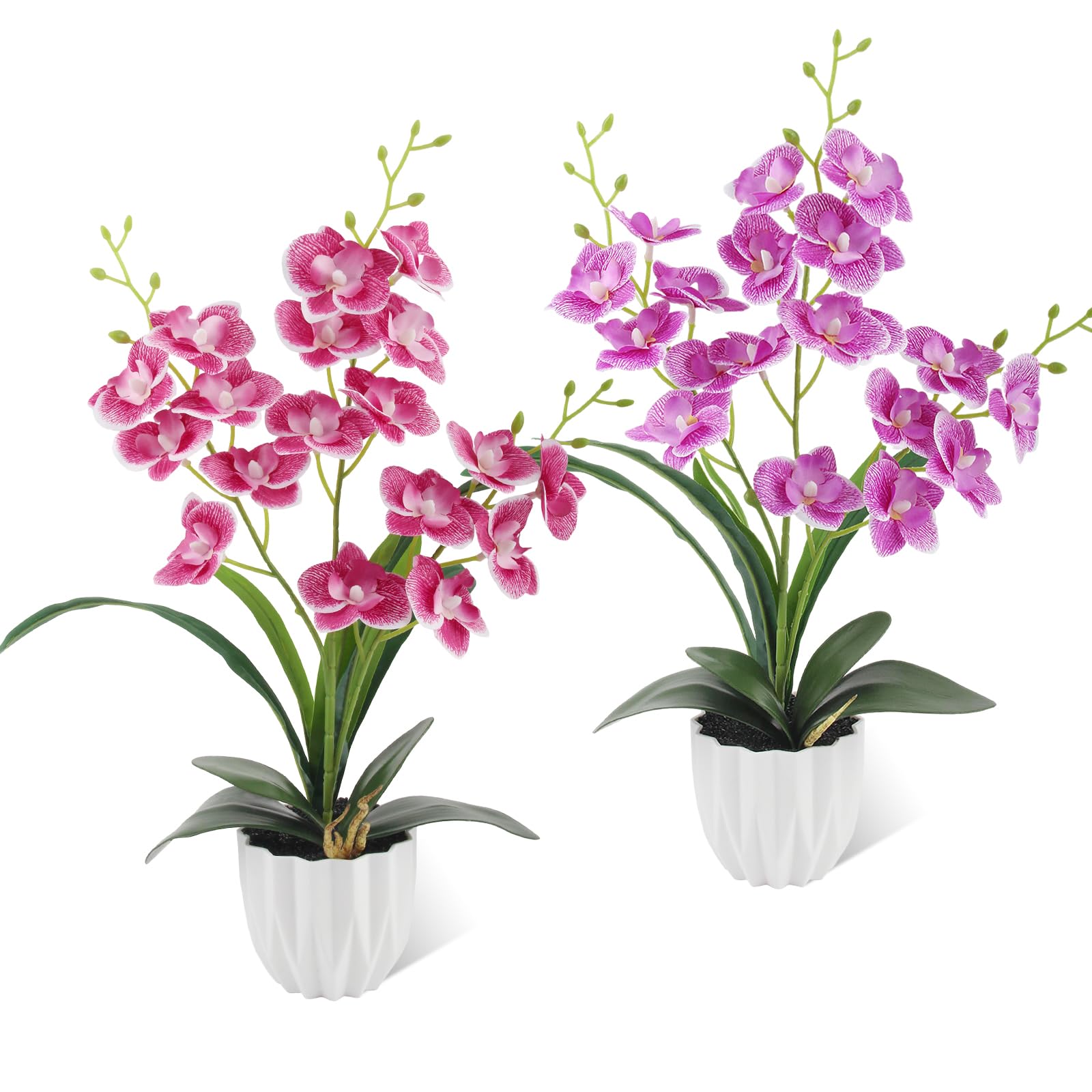 Amazon.de: LEIMEND 2 Stck Knstliche Orchideen im Topf Orchidee Knstlich  wie echt Kunstblumen im Topf Rosa Lila Orchidee fr Tischdekoration Bro  Wohnkultur Hochzeitsfeier Dekoration