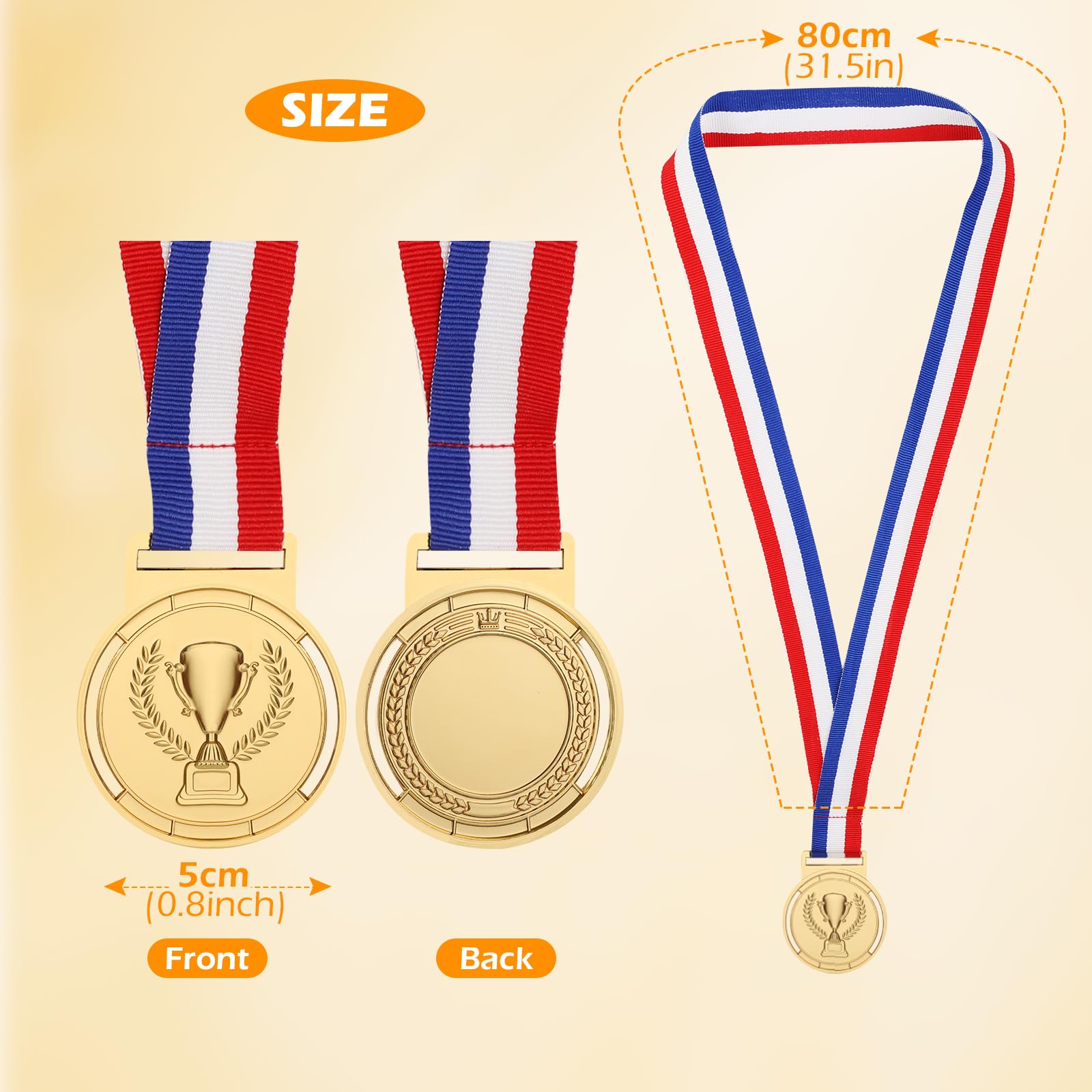 WD&CD Lot de 12 Médaille d'or, Médailles Métal Diamètre 6,5 cm avec Rubans pour Enfants Étudiants Compétition Récompenses pour des Sports Jeux, Gravure Motif trophée - Style Olympique