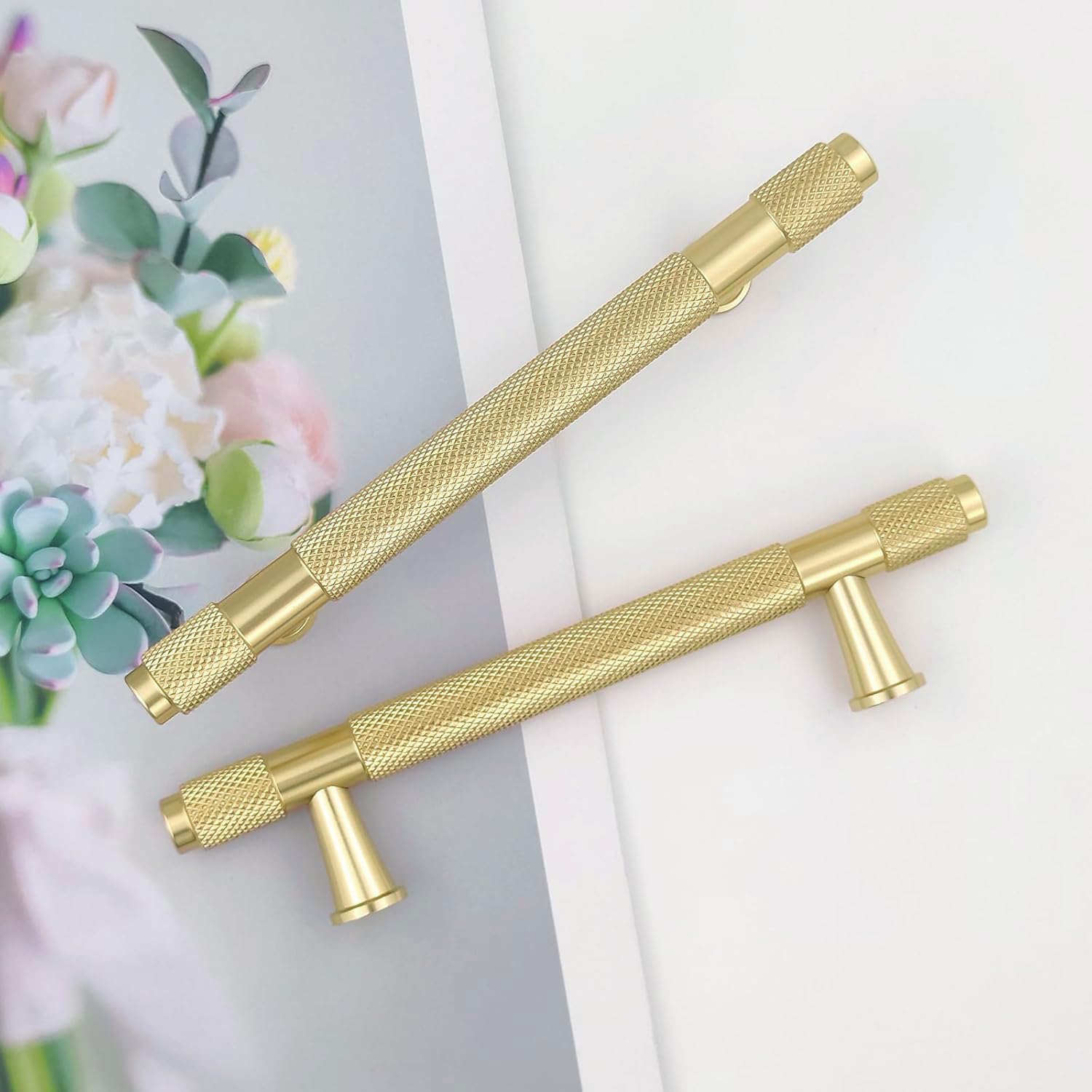 Pexintek 6 Pack Gold Modern Kitchen Drawer Handles 96mm Hole Center
