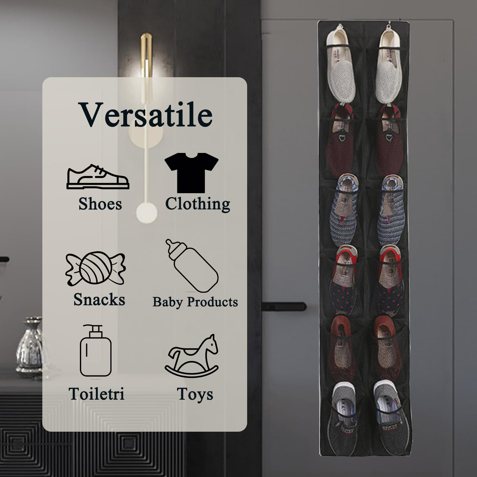 Tsathoggua Over the Door Organiser for Shoes Shoe Rack Door Hanging with 2 Hooks, Shoe Storage Hanging Space-Saving - Image 3