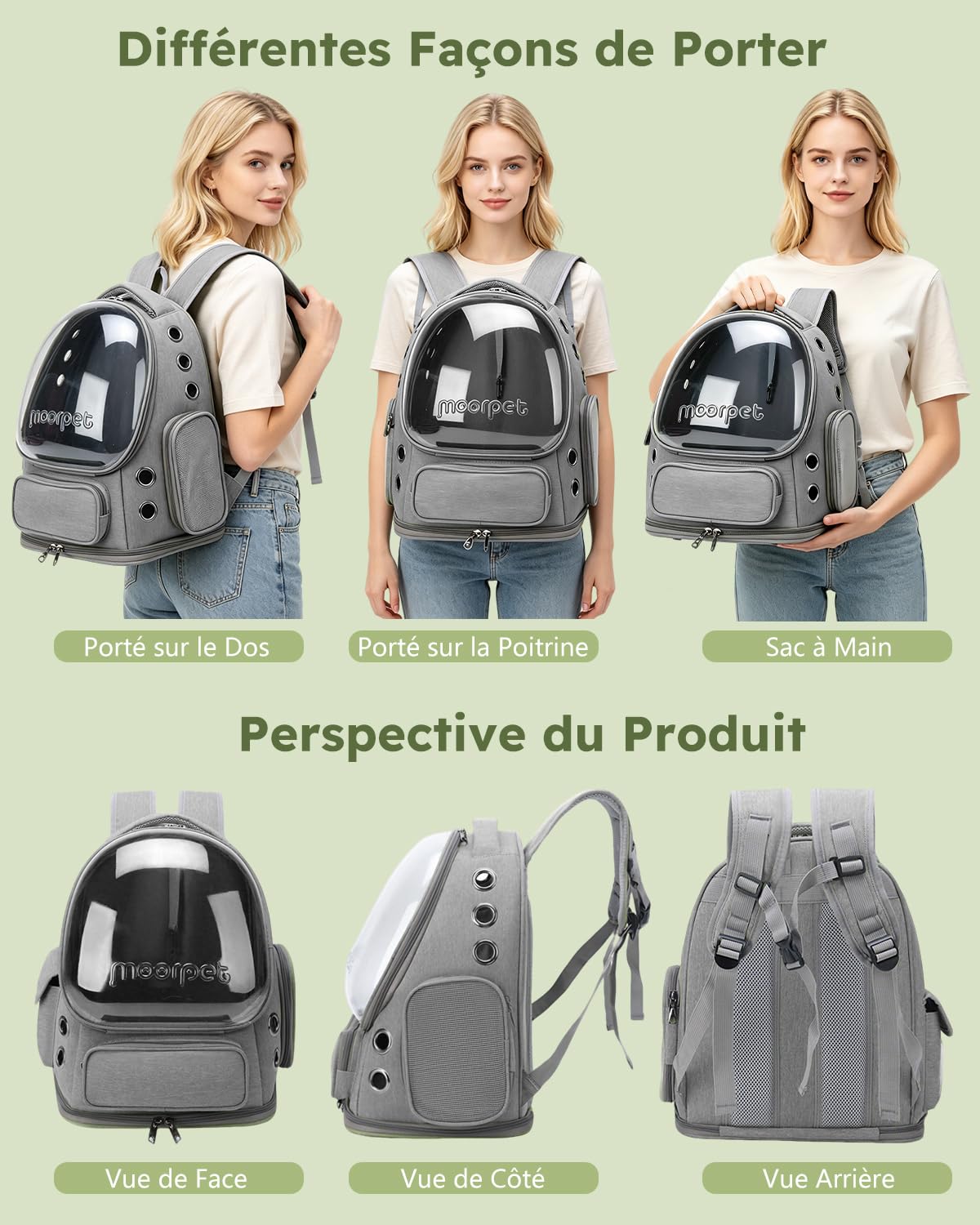 PETCUTE Sac à Dos Chat Chien, Sac Transport Chat Chien Respirant pour Petits Chats et Chiens Chiot, Sac à Dos à Bulle pour Animal Domestique avec Tapis Amovible,Sangle de Sécurité Interne,pour Voyage