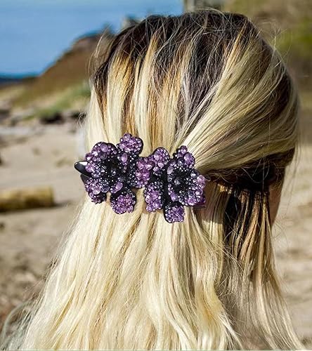 Miniatura 8 de 5 pinzas para el cabello con diamantes de imitación de doble flor, accesorios decorativos para el cabello para mujeres, pasadores de pelo de