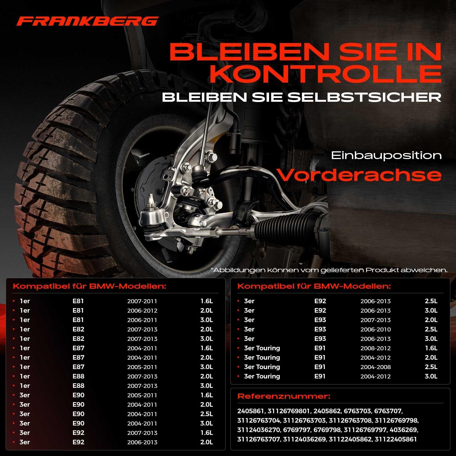 Frankberg 8x Querlenker Vorne Links Rechts Kompatibel mit 3er E90 3er Cabriolet E93 3er Coupe E92 3er Touring E91 1er E81 1er E87 1er Cabriolet E88 Replace# 31122405861