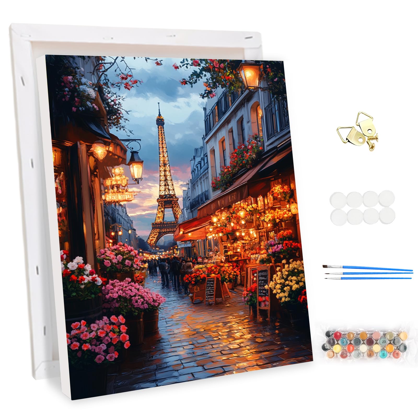 MEIYUDA Pintar por Numeros Adultos con Marco París al atardecer, DIY Pintura por Numeros Kit Manualidades, Cuadros por Numeros Pigmento Acrílico, Decoración para el Hogar Regalo de pared 30x40cm