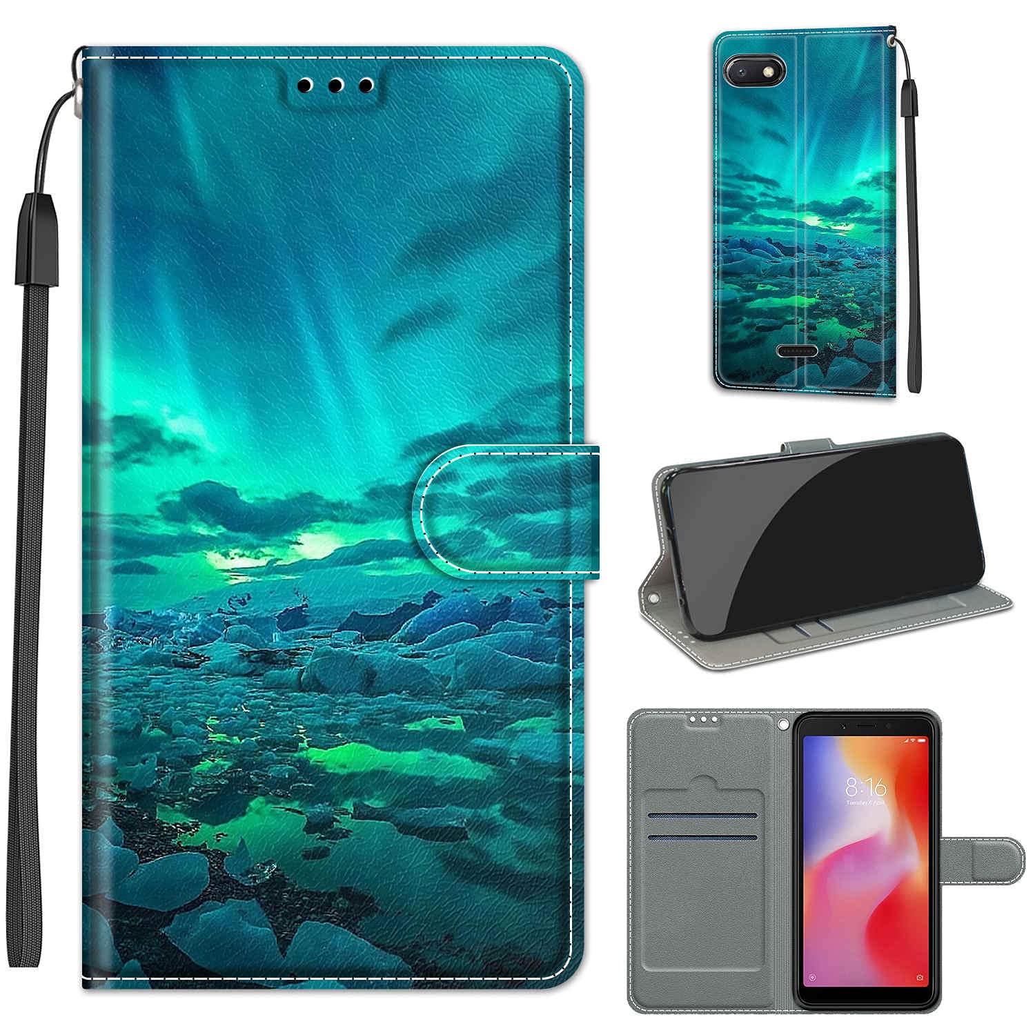 Cover In Pelle Per Xiaomi Redmi 6A – Custodia Portafoglio Con Chiusura Magnetica E Supporto, Colore DT Black