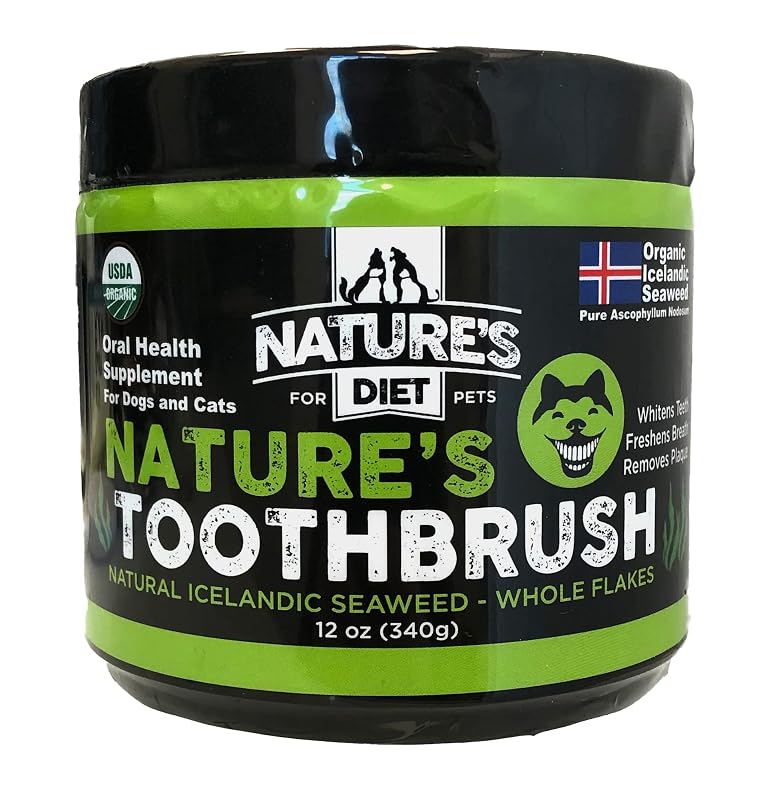 Nature's Diet Nature's Toothbrush Flocos de Alga Marinha Islandesa para Cuidados Dentais de Cães e Gatos – 408 g