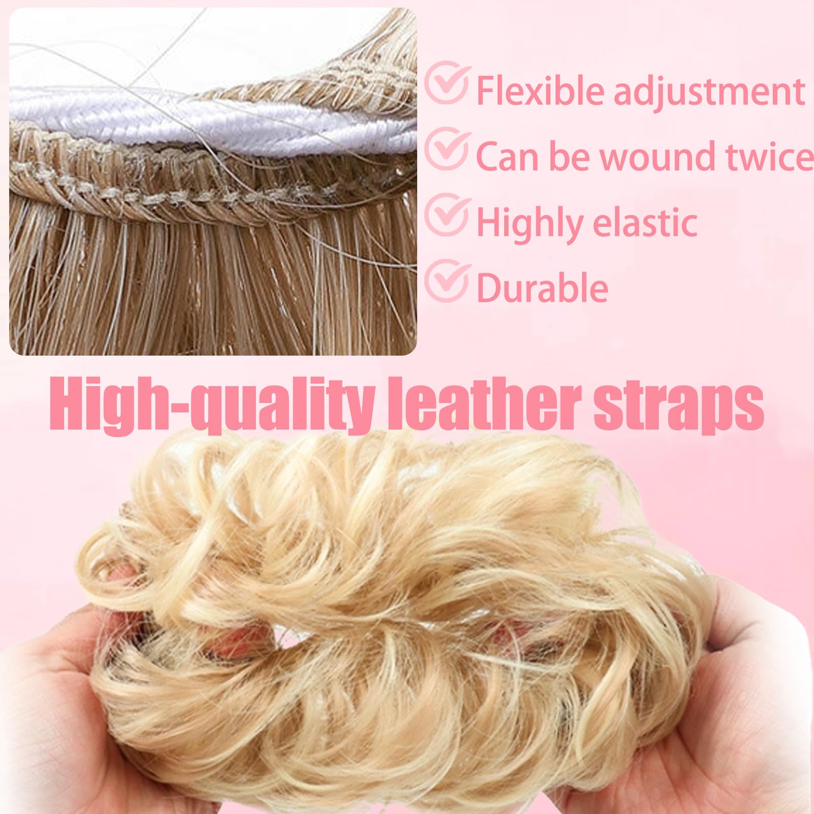 GIEEU 2 Styles Ash Blonde Messy Bun Hair Piece Set, Elastic Scrunchies Hair Bun Donut Kit for Women Easy Wear Hair Accessories - Image 3