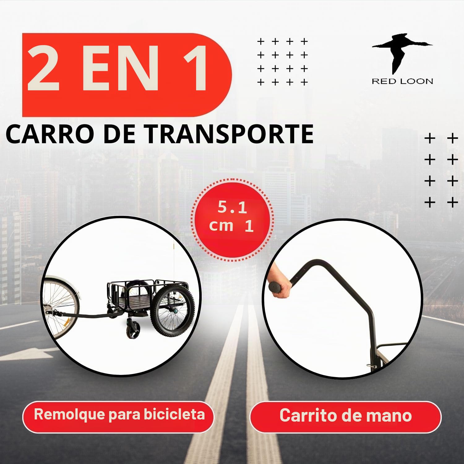 Red Loon BAC502-1 - Remolque de transporte de aluminio para bicicleta (100 litros, neumáticos de 20", máx. 60 kg, para bicicletas de 26 a 28", carretilla de mano