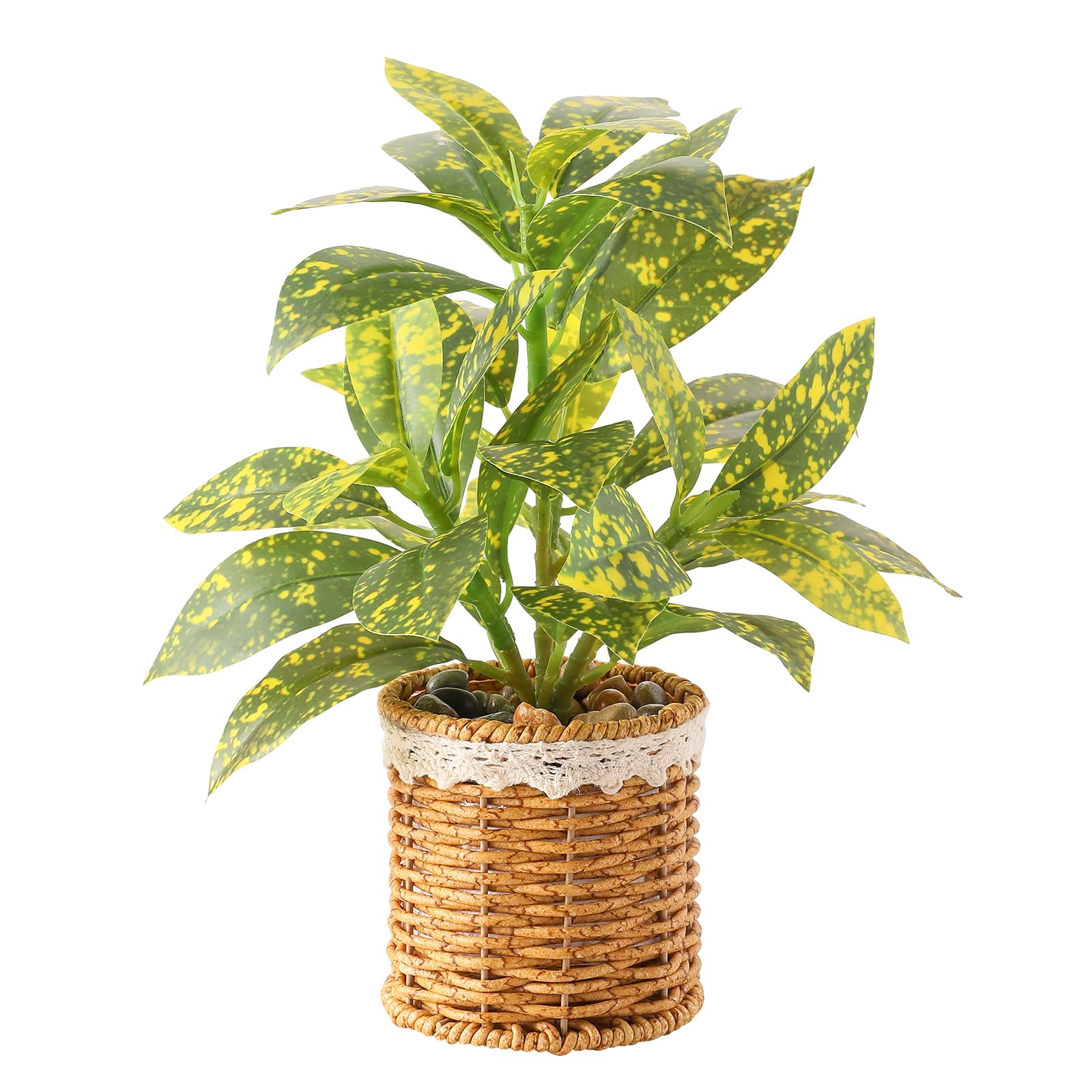 Hobyhoon Artificial Plant indoor faux fiddle leaf fig desk plant artificial plants in pots,brazilian wood plant for table centrepiece