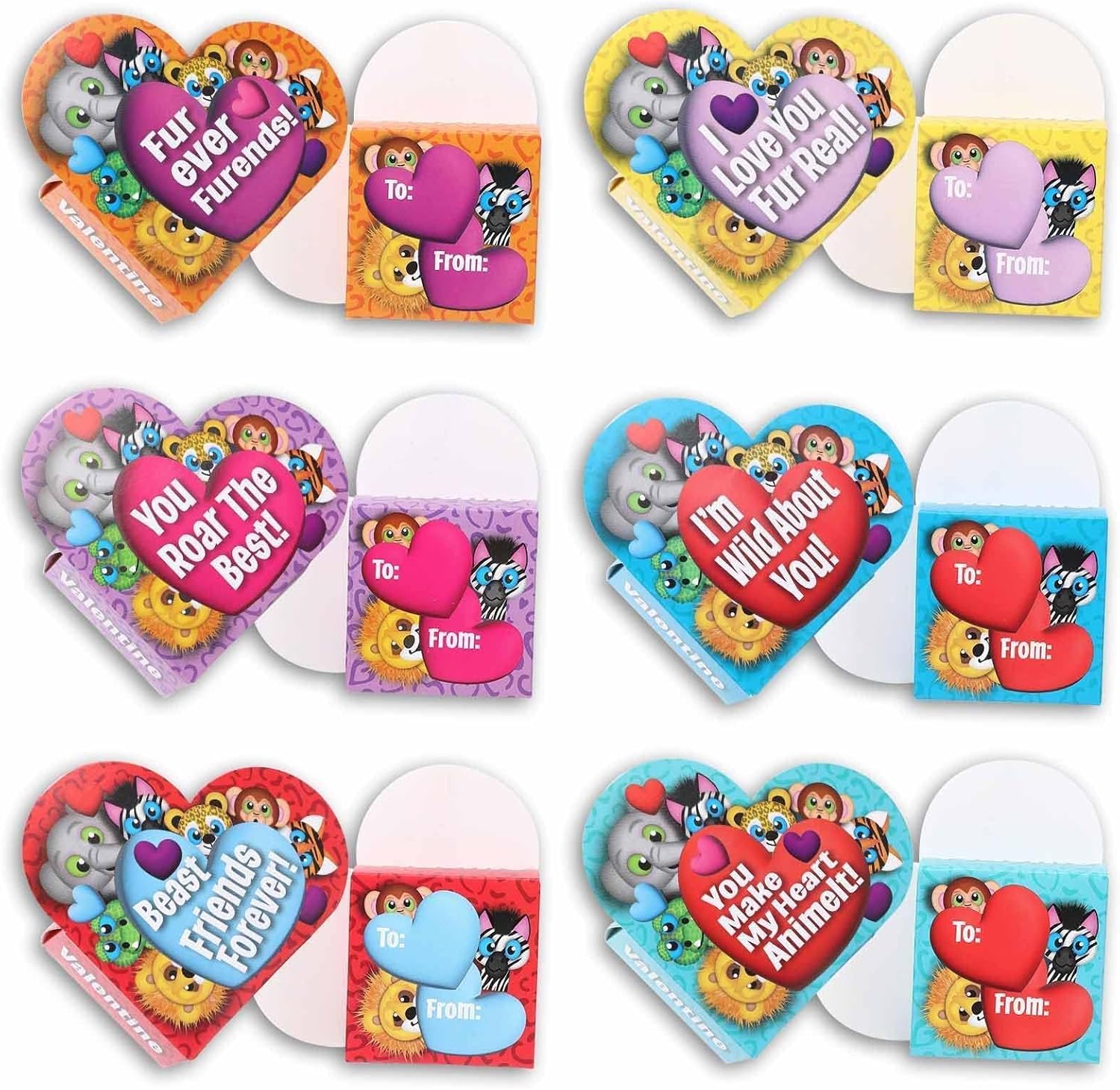 28 Packs Valentines Day Animal Plush Toy with Heart Boxes for Kids, Mini Stuffed Animal Keychain Bulk for Girls Boys Valentine's Classroom Gift Exchange, Classroom Prize Party Favor - Image 3