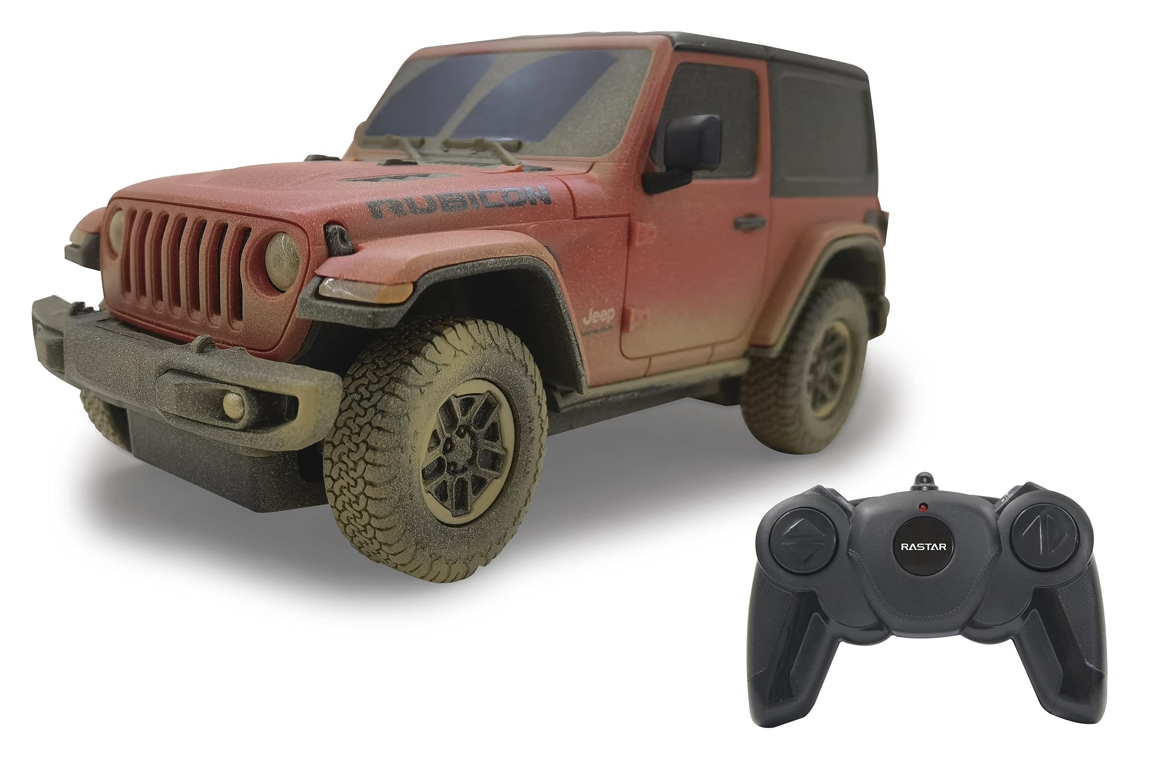 JAMARA 403005 Jeep Wrangler Rubicon 1:24 Muddy 2.4 GHz Officially Licensed Up to 1 Hour Driving Time at Approx. 9 km/h, Perfectly Replica Details, Workmanship, Multi-Coloured
