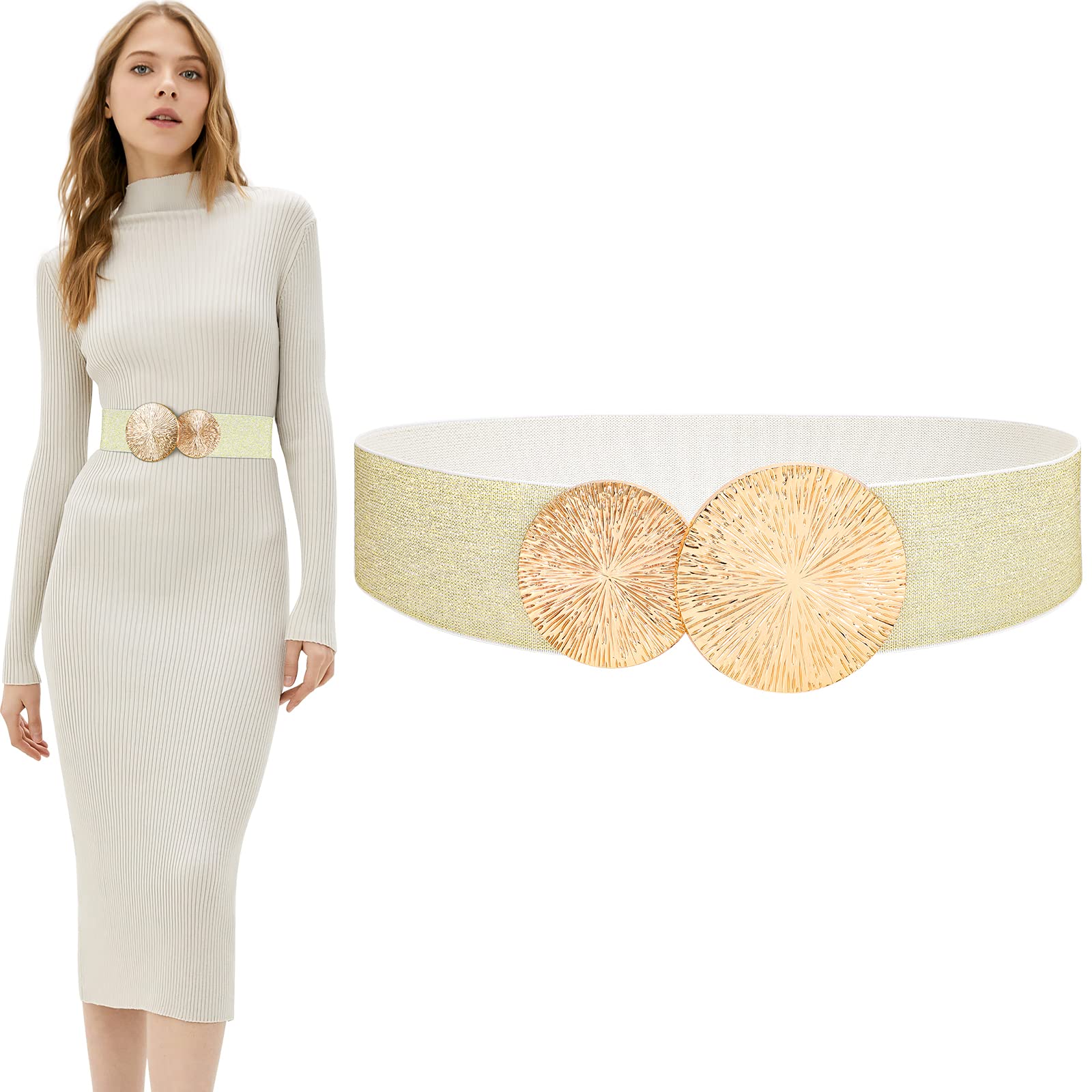 SUOSDEY Elastischer Gürtel Damen, Taillengürtel für Kleid Pulloverjacke Breiter Gürtel Mit Goldener Schnalle