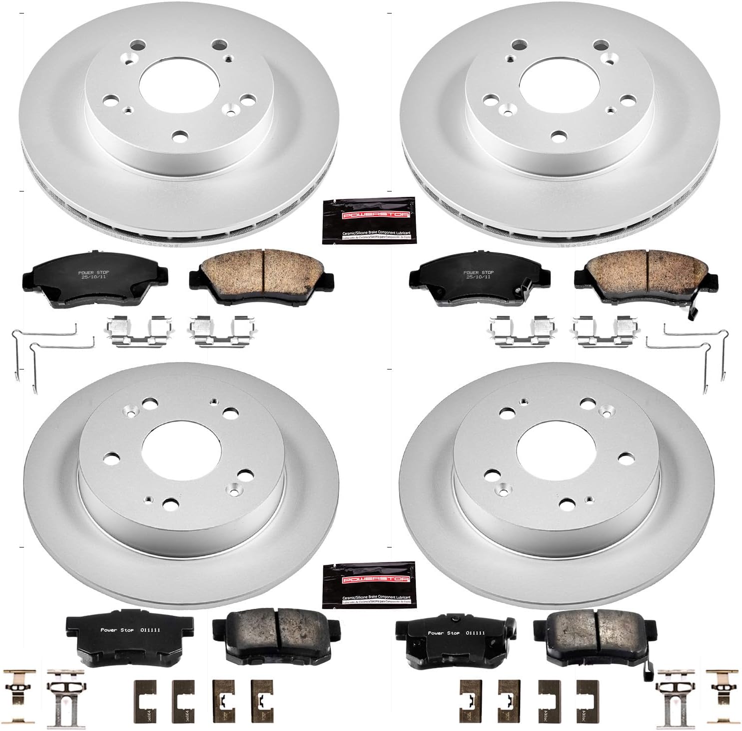 Power Stop CRK4276 Coated Brake Rotor & Ceramic Brake Pads- front & rear For Honda Civic 2009-2011 [Model Specific]