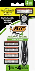 BIC Lâminas descartáveis masculinas recarregáveis Flex 4, para um barbear suave, ultra rente e confortável, 1 alça e 4 cartuchos, conjunto de 5 peças de barbeador