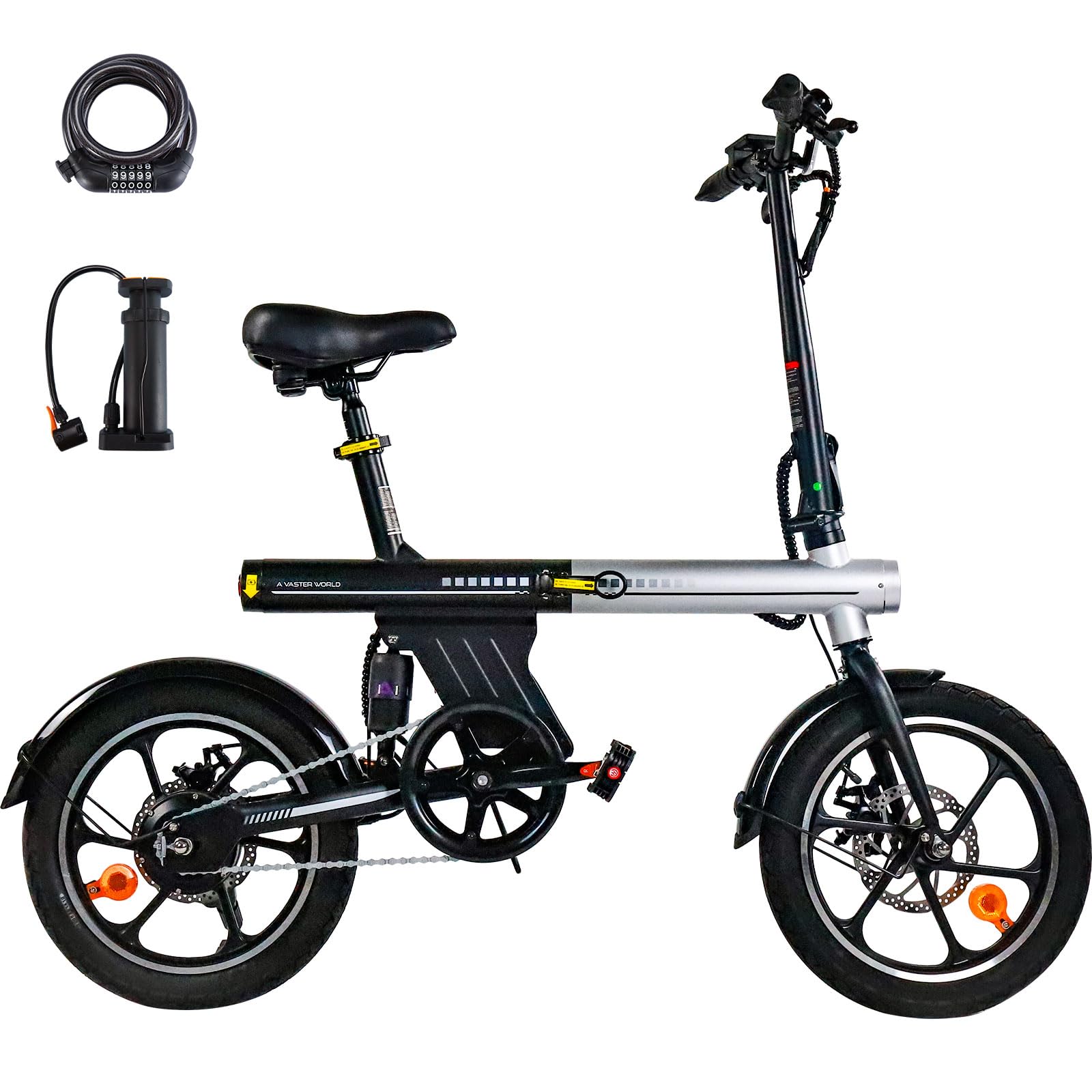 E-Bike 16" Pieghevole, Batteria Integrata, 25 km/h, LCD, Adulti