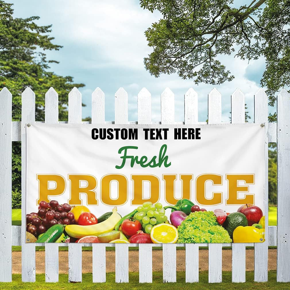 Custom Vinyl Banner Multiple Sizes Fresh Produce #1 Outdoor Advertising Printing G1 Farmers Market Outdoor Weatherproof Industrial Yard Signs 6 Grommets Personalized Text Here 36x72Inches