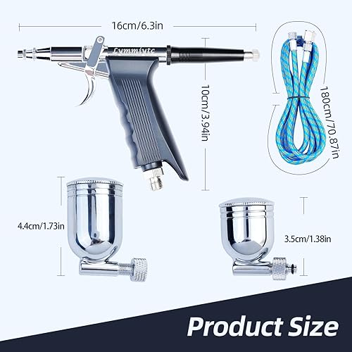 Miniatura 3 de LYMMIYTC Kit de aerógrafo, pistola de gatillo de aerógrafo con aguja de 0.012 in, taza de pintura 7CC12CC para pintura modelo, maquillaje, tatuaje,