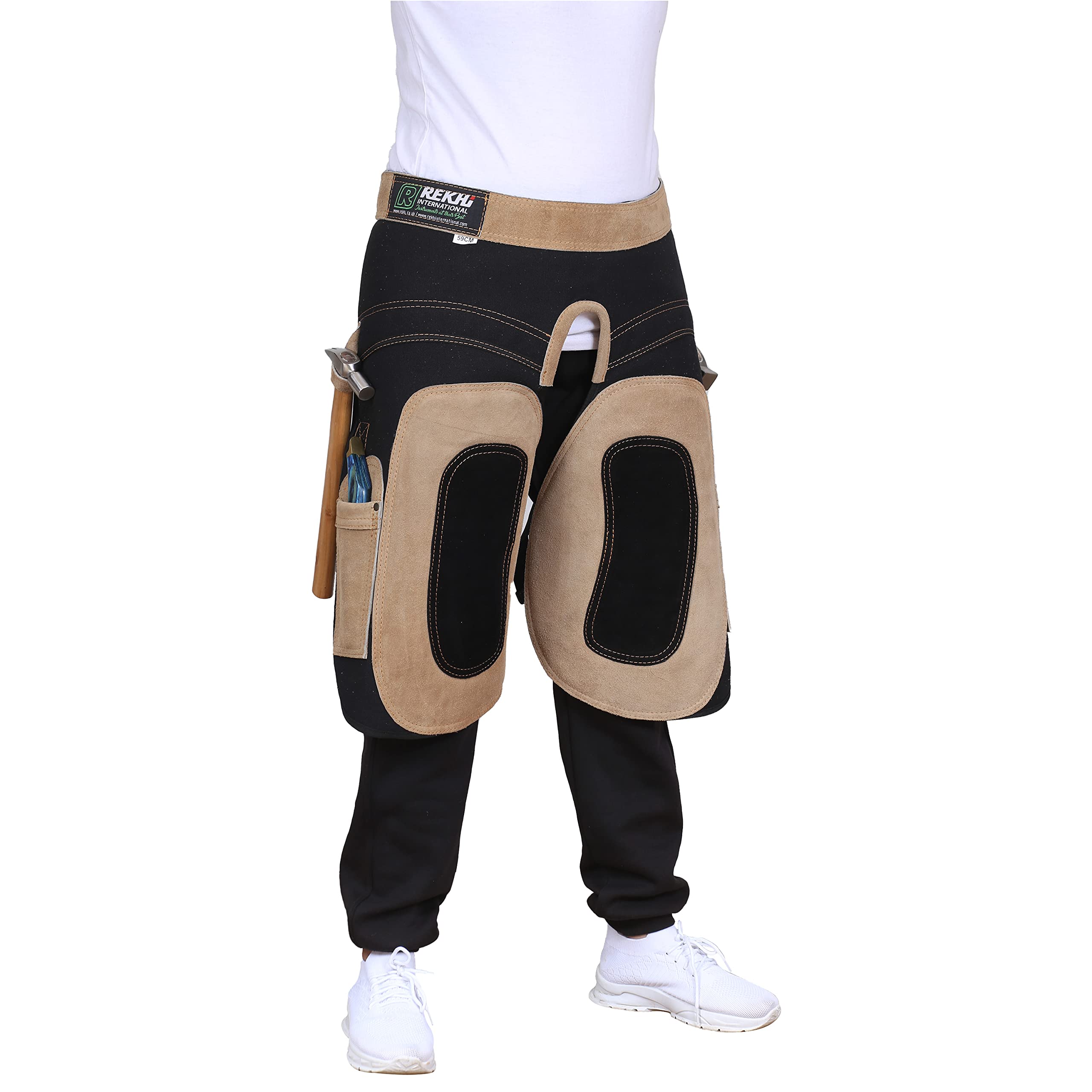 Rekhi International 23'' Women Farrier Aprons Chaps, Leather and Canvas Apron For Women, Canva Chaps Extra Foam Padding On Knees 2 Knife Pockets