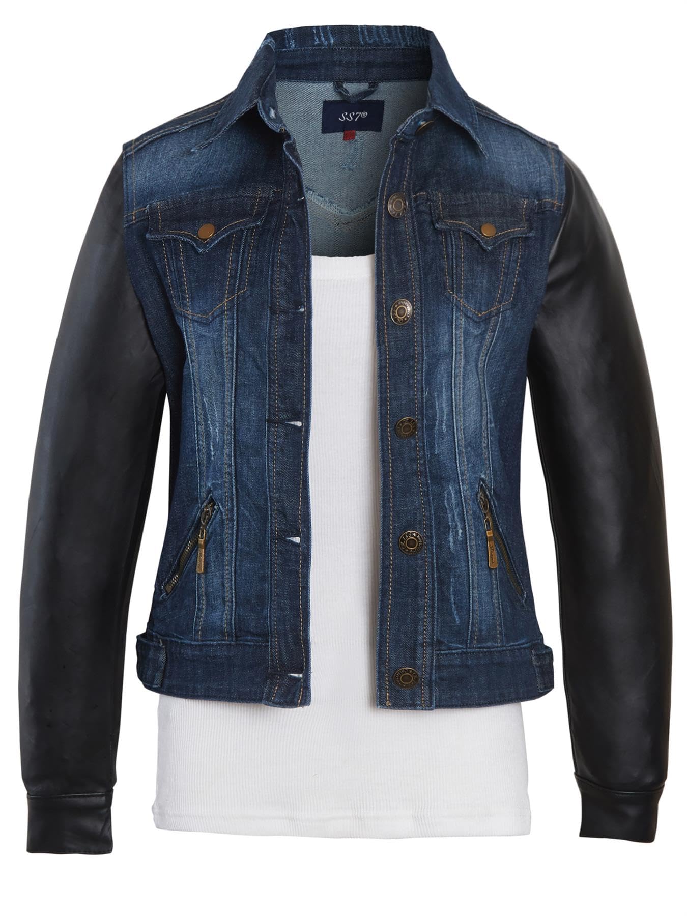 Ss7 Women's Indigo Pu Sleeve Denim Jacket