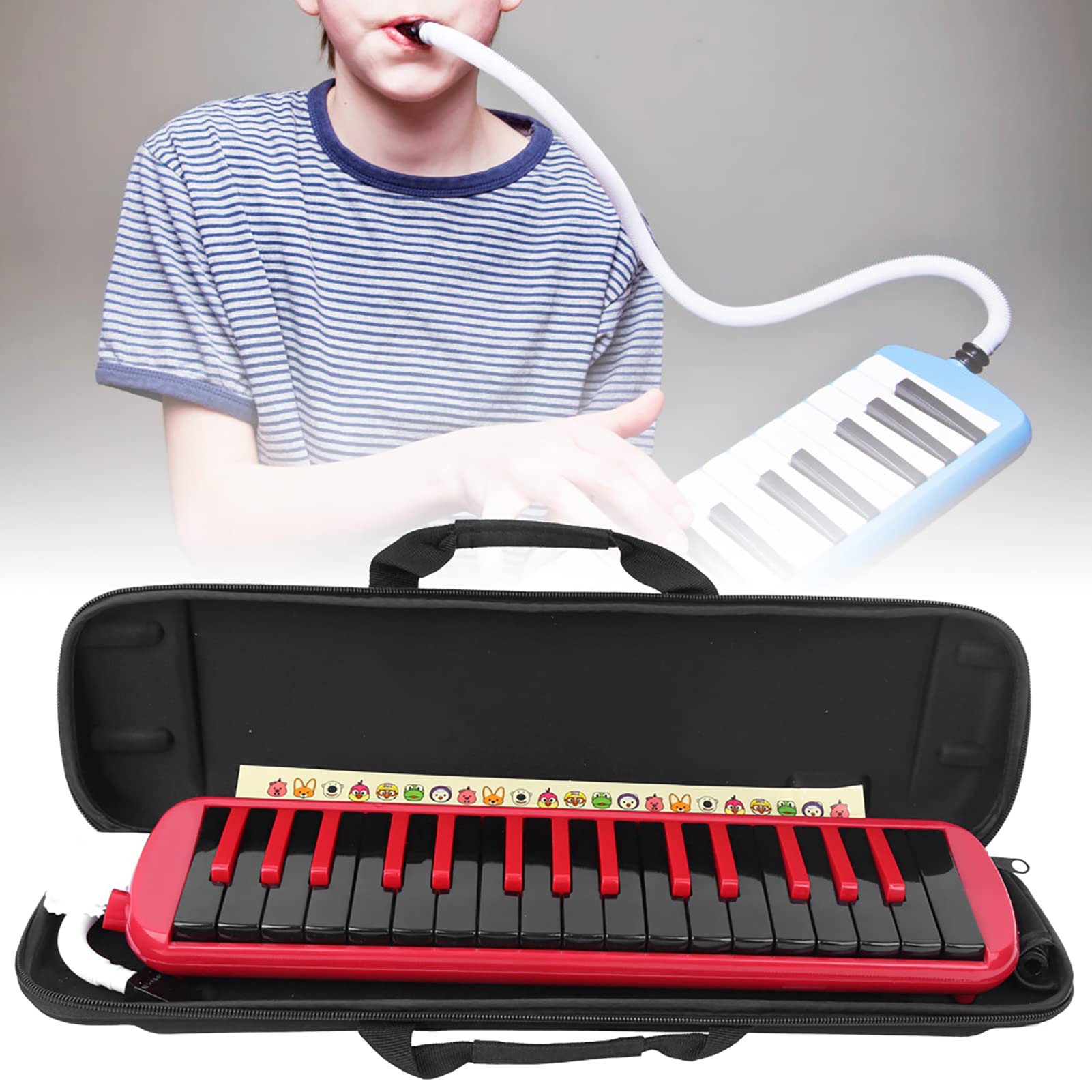 Strumento Melodica 32 tasti stile pianoforte, per principianti amanti della musica con bocchino e borsa per il trasporto nera(Rosso)