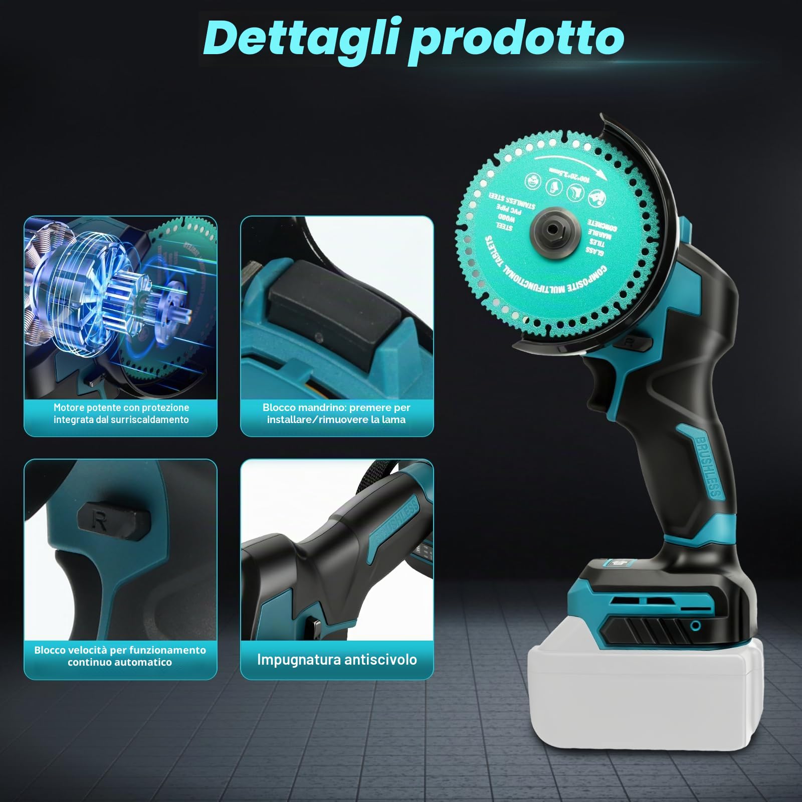 Sega circolare a batteria da 4 pollici, compatibile con batteria Makita da 18 V (senza batteria), mini sega circolare brushless da 18.000 giri/min, 2 lame, 3 livelli di velocità e luce LED per legno