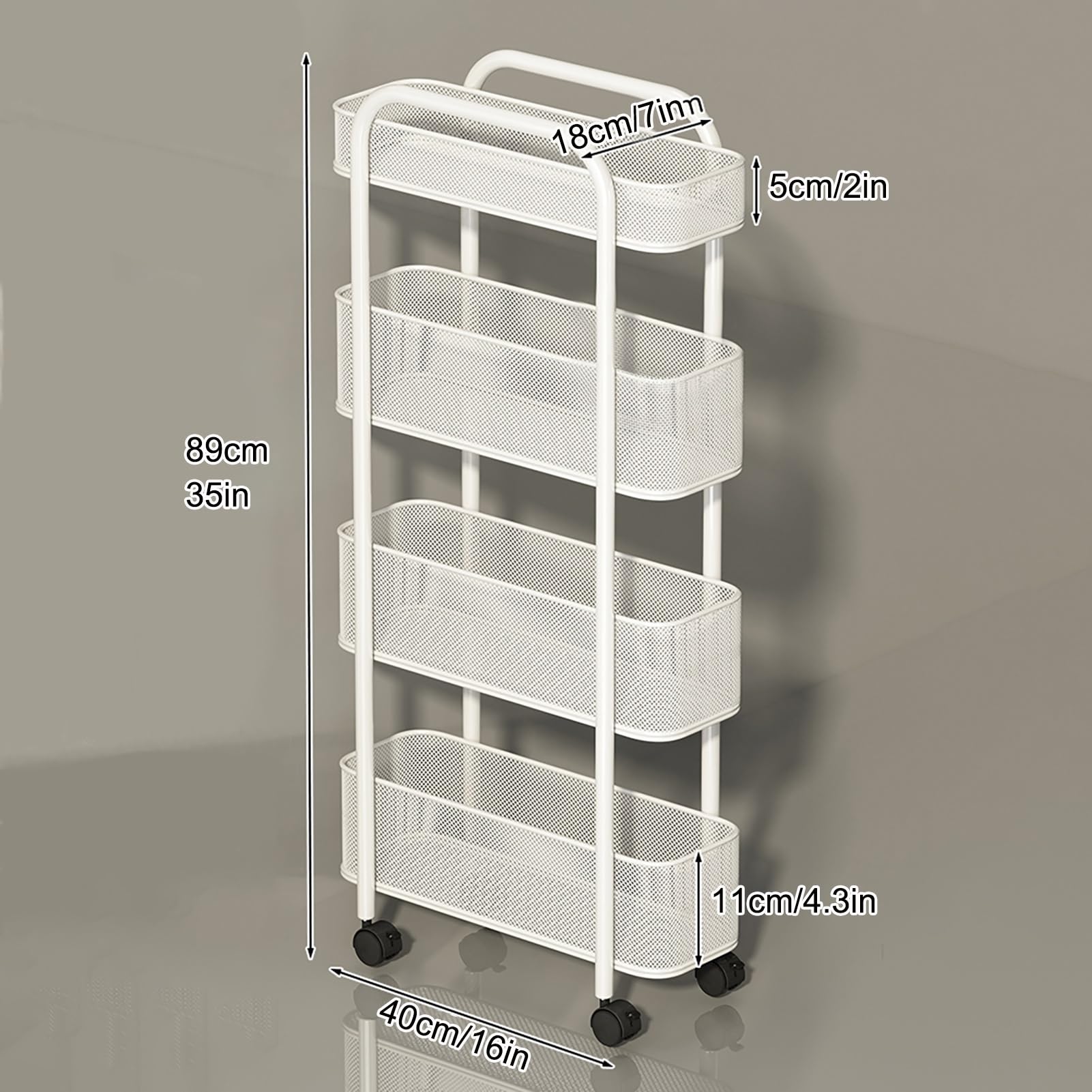 4-stöckiger hoher schmaler Aufbewahrungsschrank mit beweglichen Rädern, ausziehbarer Heim-Organizer, mobiles Regal, ausziehbar, ideal für Badezimmer, Küche, Wäsche, Aufbewahrung, Organisation