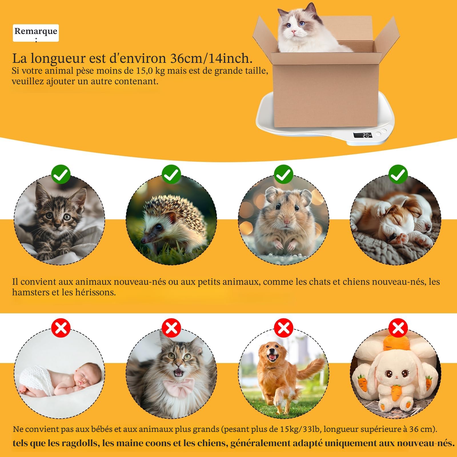 Balance Chat 15kg/1g - Mini Balance Numérique pour Petit Animal Avec 3 Modes de Pesée (kg/oz/lb) et Écran LCD - Pour Chatons, Chiots