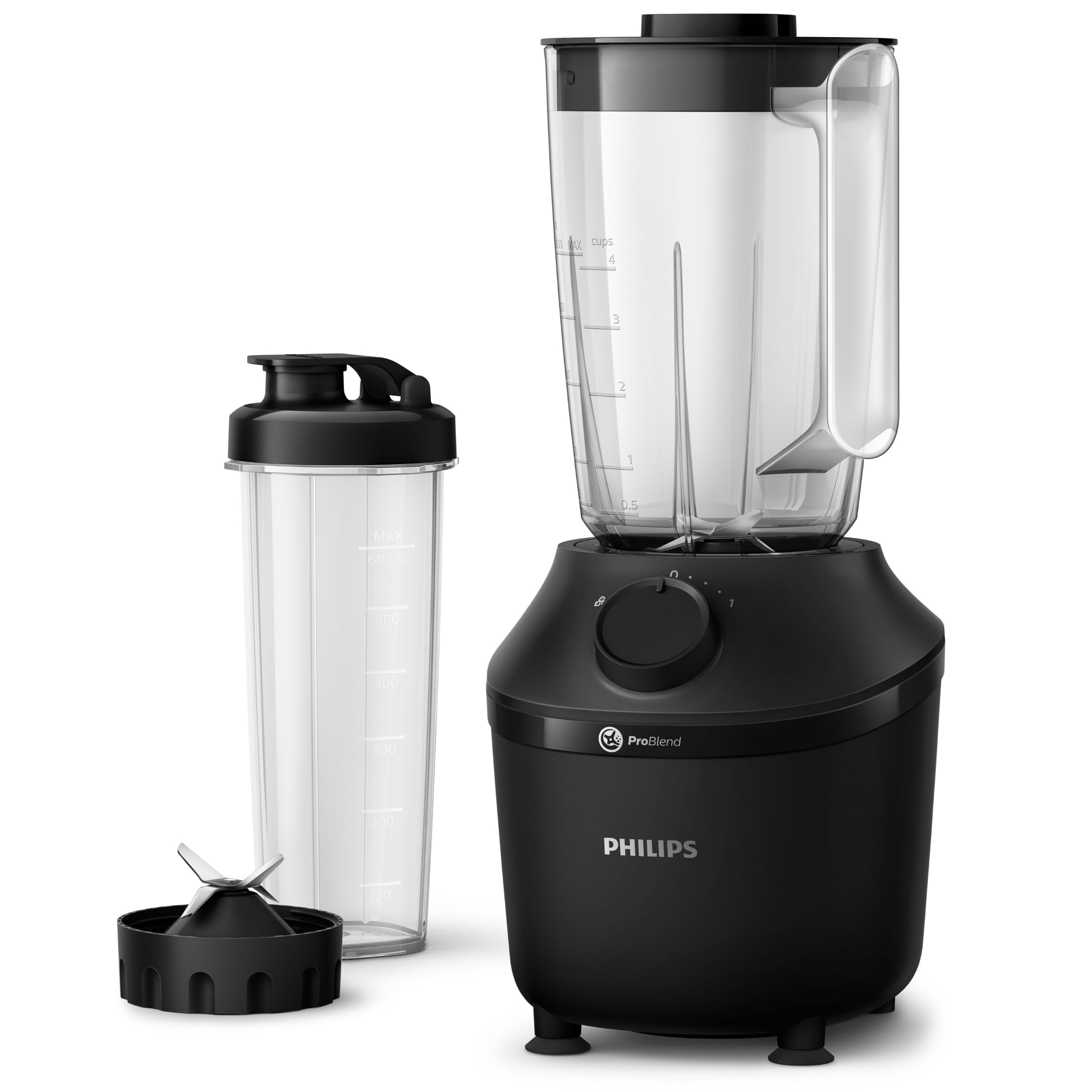 Philips Frullatore Con Base, 450 Watt, Tecnologia Problend, 1,9 Litri Serbatoio In Plastica, Incl. Bottiglia Per Bere, Nero (HR2041/41)