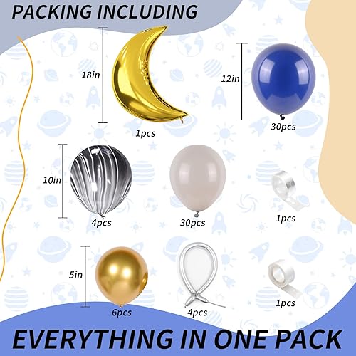 Miniatura 2 de Kit de arco de guirnalda de globos de astronauta del espacio exterior Azul marino perla, negro ónix, gris, dorado Globos de látex con globo de luna