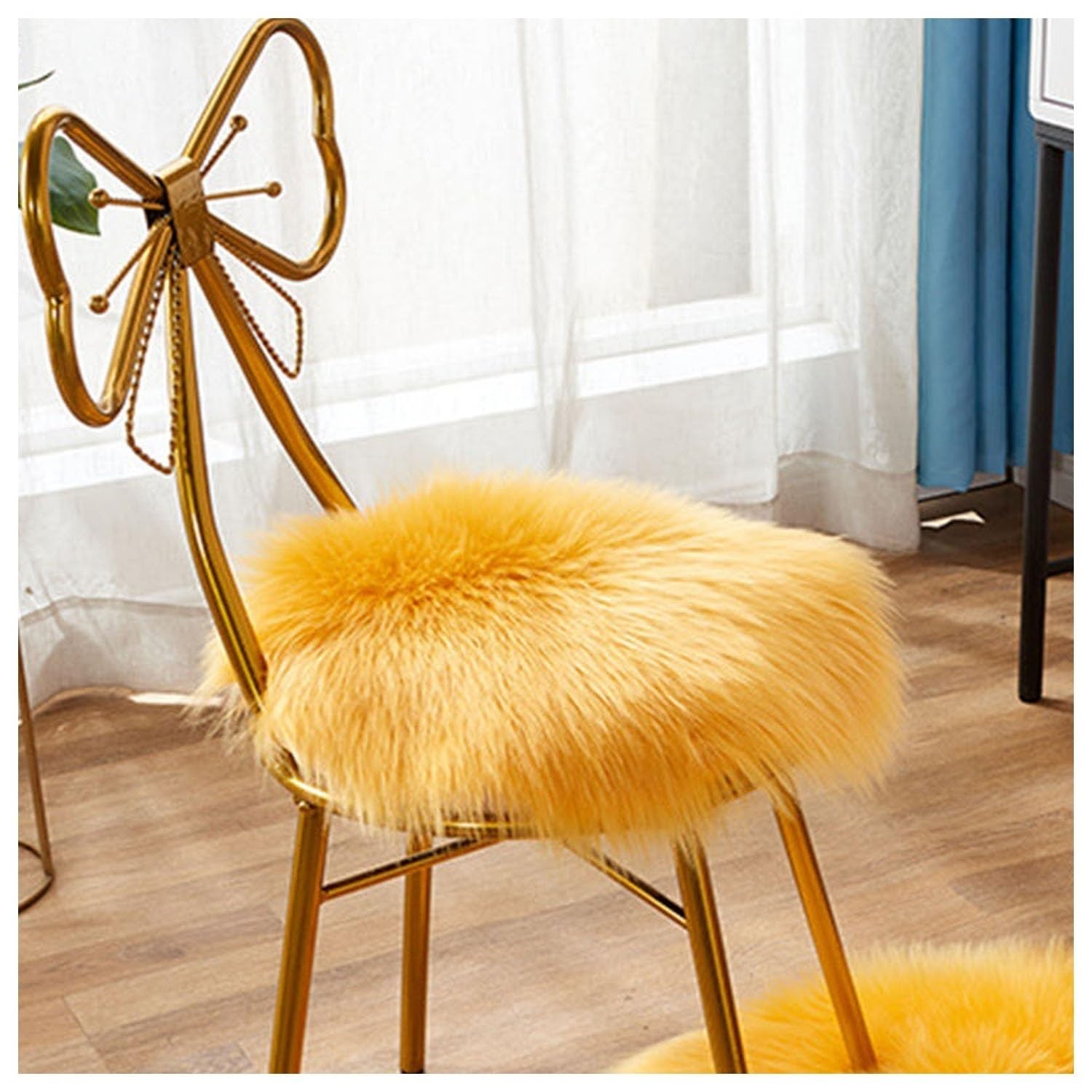 Imitation Sheepskin Chair Pads Round Office Chair Cushion Chair Covers Dining Room Desk Chair Seat Cushion For Computer Chair fur Area Rugs for Living Room(15,90cm/35.4in)